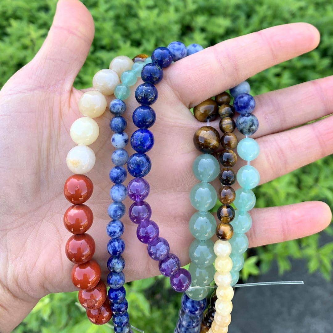120pcs Adabele Natural Multiple Gemstone Amethyst Lapis Lazuli Sodalite Aventurine Tiger Eye Yellow Jade Red Jasper 6mm (0.24 inch) Round Chakra Stone Beads GF35pcs-6