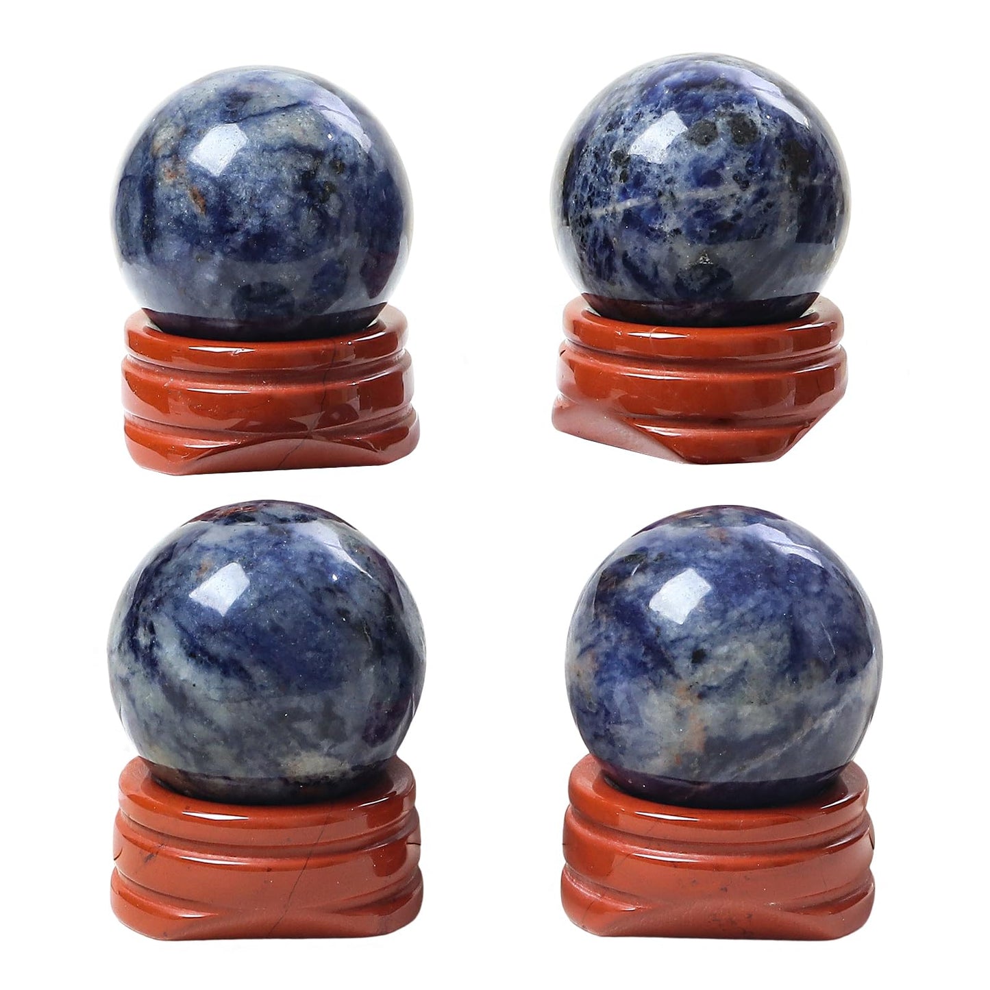 Casaper Natural Sodalite Ball with Red Jasper Stand, Healing Crystal Sphere for Home Fengshui Yoga Meditation, Reiki Energy Balancing 1.18”(30mm)