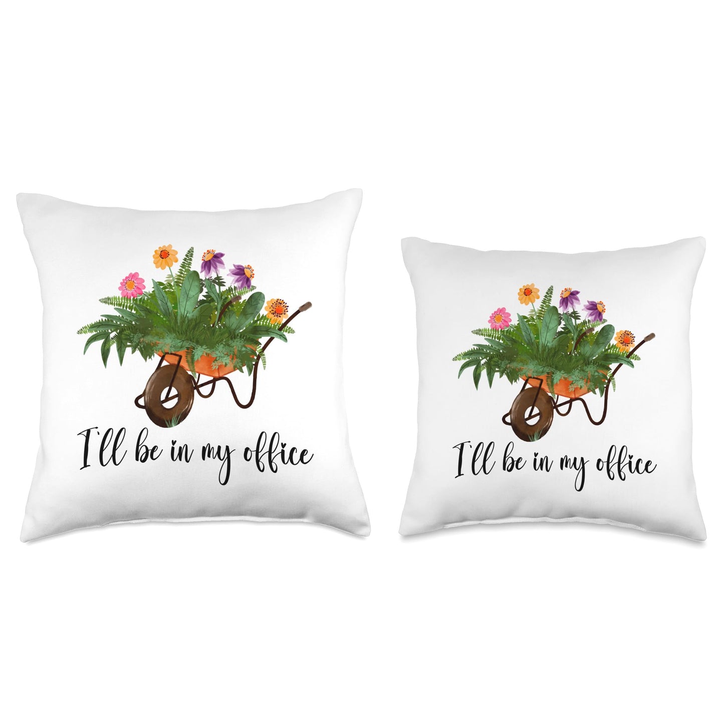 Funny Gardening Wheelbarrow Floral Garden Flower Grower Throw Pillow