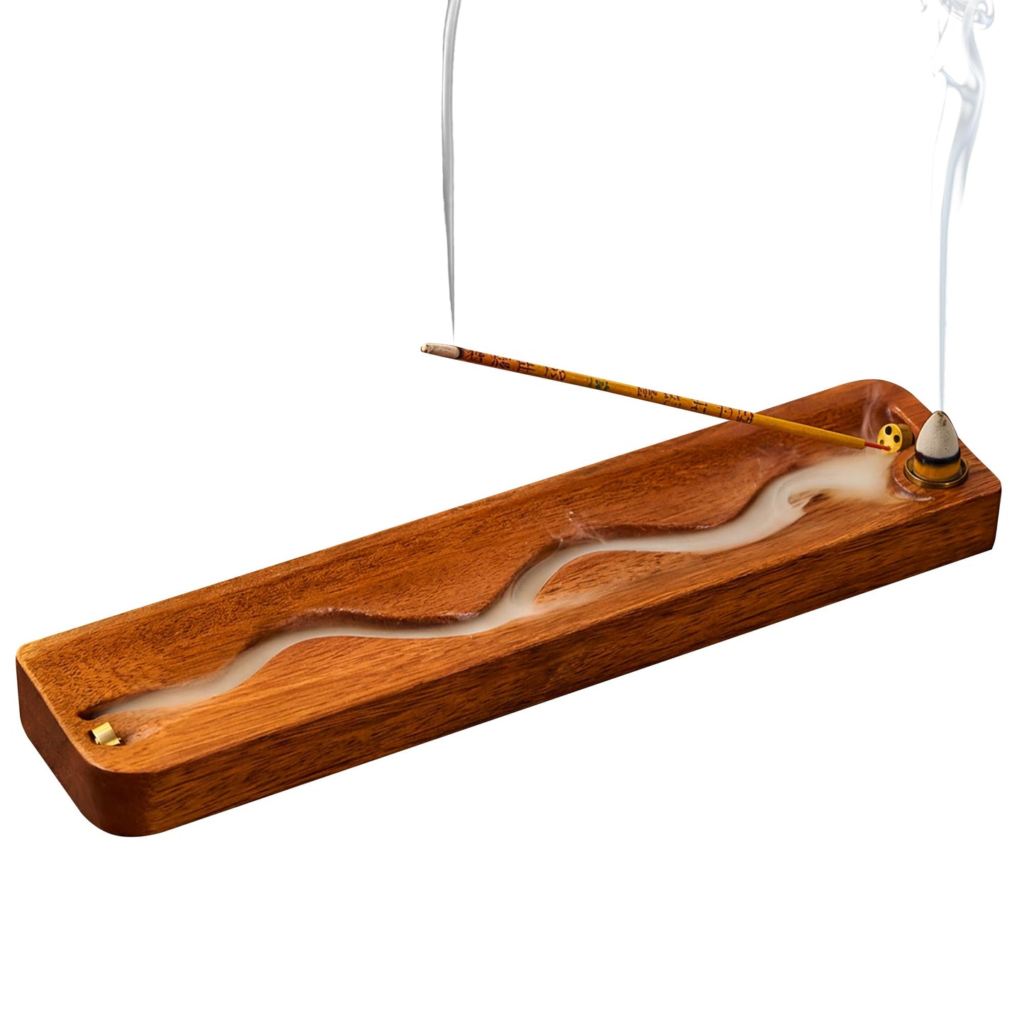 Zeckzoin 2 in 1 Wooden Incense Holder Sticks with Backflow Incense Cone Burner,Multi-Hole Fits All Thicknesses Sticks,for Meditation Yoga Home Gift