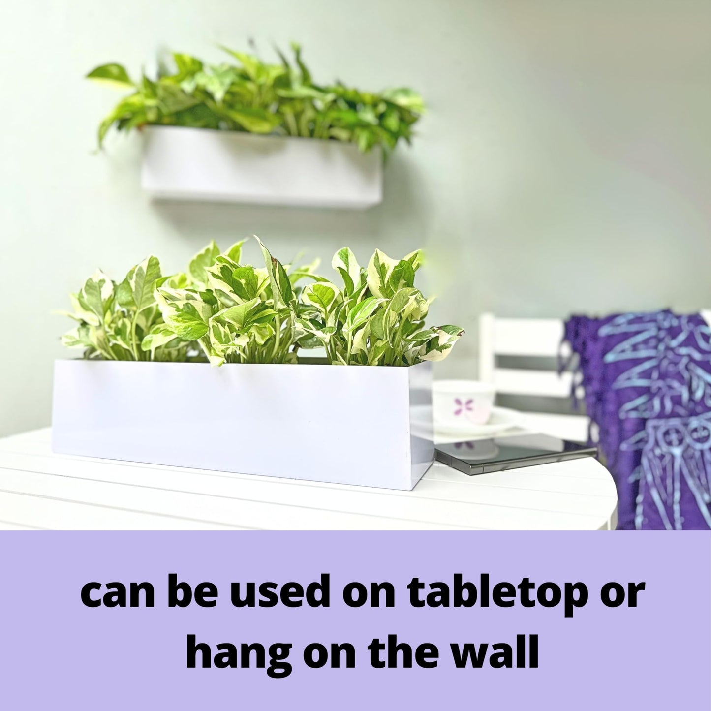 LaLaGreen Wall Planters for Outdoor Plants (36 Inch, 3 Pack) White Carbon Steel Metal Hanging Flower Pots, Long Rectangular Wall Mount Window Box Planters for Succulents, Fence, Deck Home Garden Decor