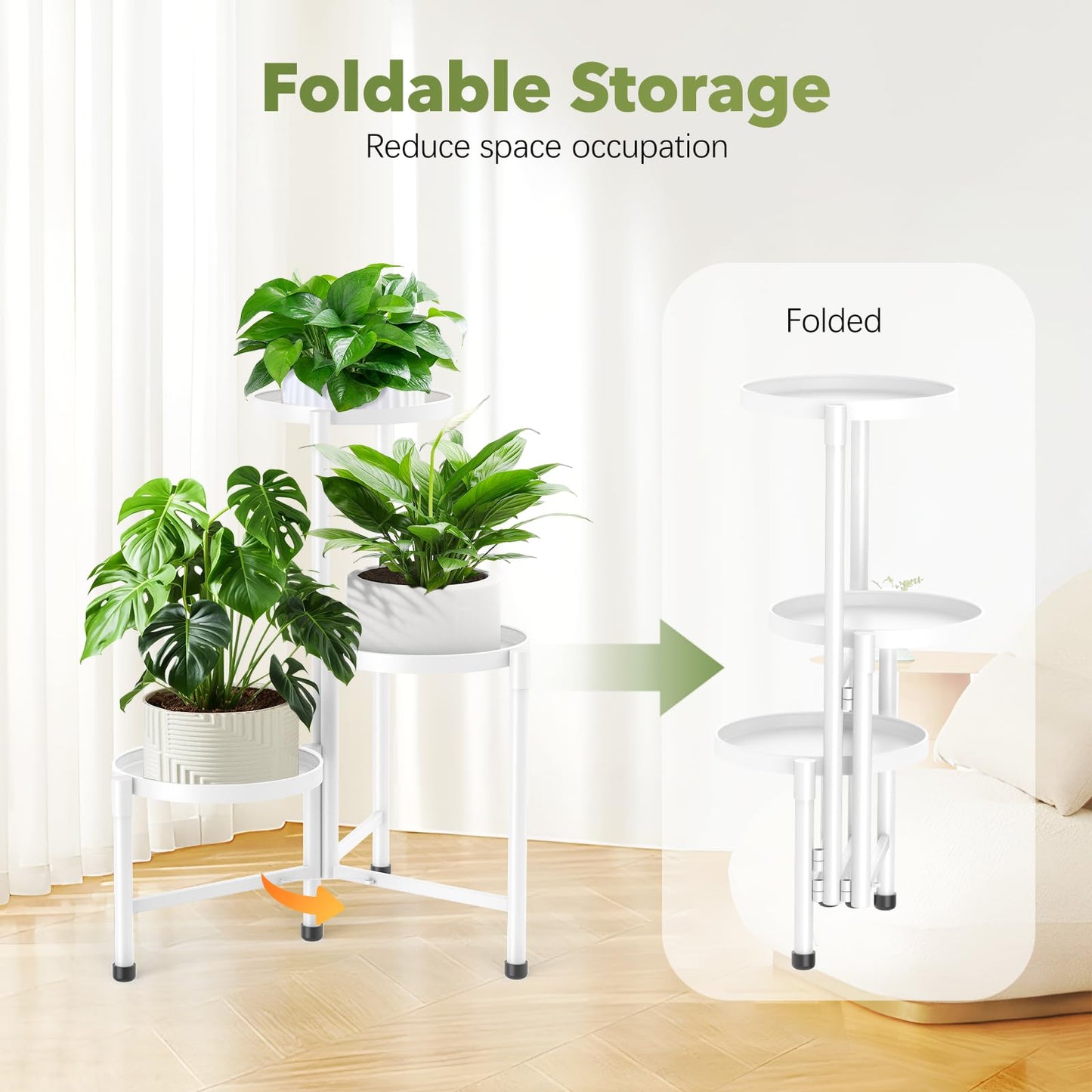 3 Tier Metal Plant Stand Indoor Outdoor, JOPBENG Corner Plant Shelf with 10 Inch Wide Tray,Flower Pot Display Holder Iron Rack Organizer Stand for Living Room Office Garden Patio Balcony Bedroom White
