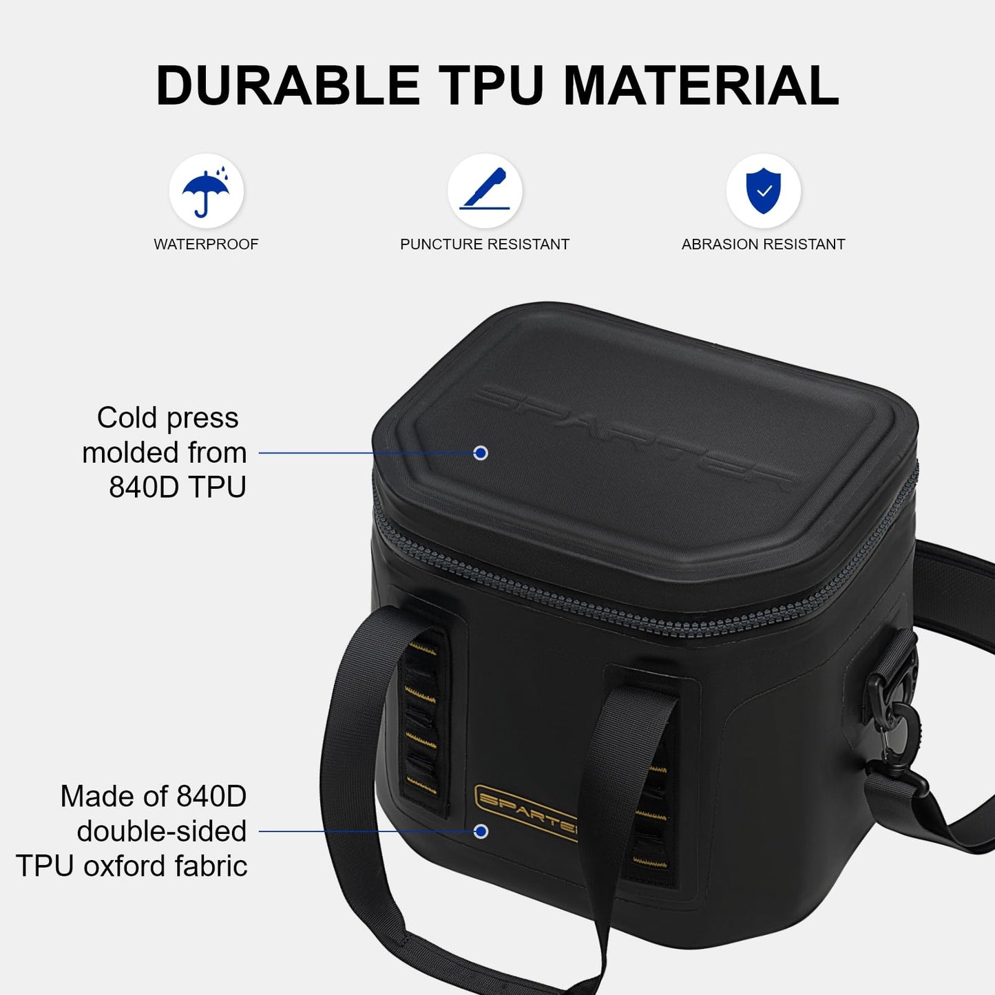 SPARTER Portable Soft Cooler 12 Cans, IP68 Tizip Leak-Proof Zipper for Camping, Fishing, Beach, Outdoors Insulated Ice Chest with Reusable Ice Pack- Black