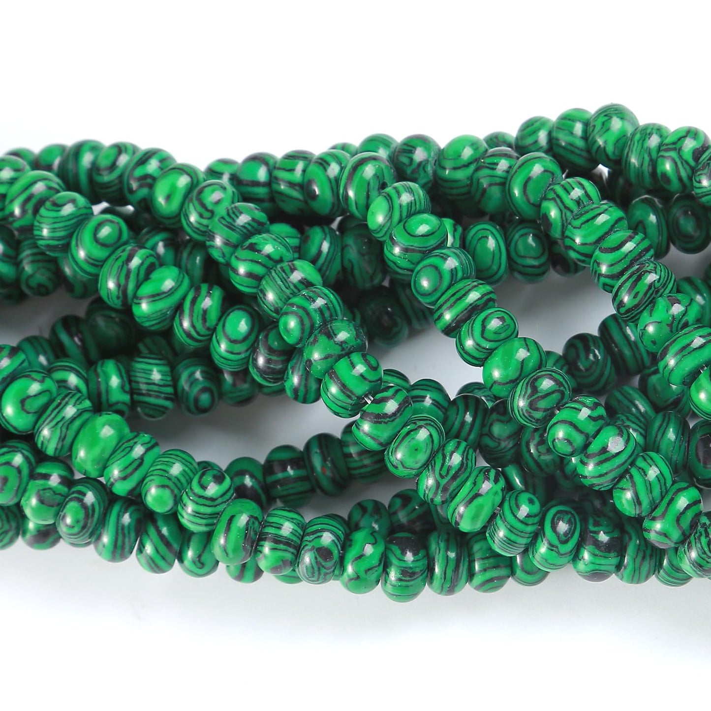 76pcs 5x8mm Natural Stone Green Malachite Rondelle Spacer Loose Beads Abacus Disk Stone Round Loose Gemstone Beads for Jewelry Making DIY Bracelet Necklace