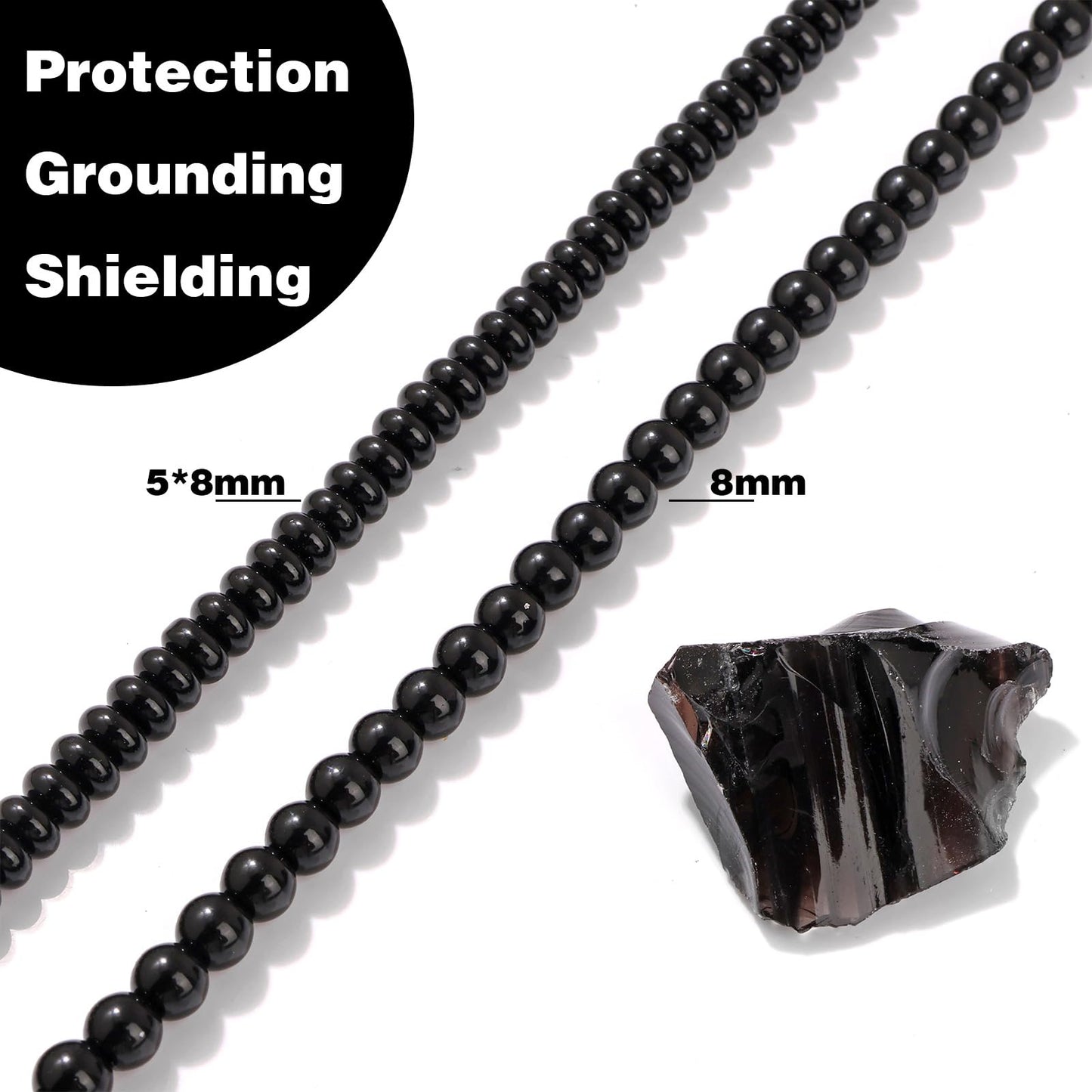 Raicegs 100pcs 5×8mm Rondelle Black Tourmaline Beads Natural Gemstone Beads Abacus Disk Stone Loose Beads for Jewelry Making DIY Bracelets Necklace
