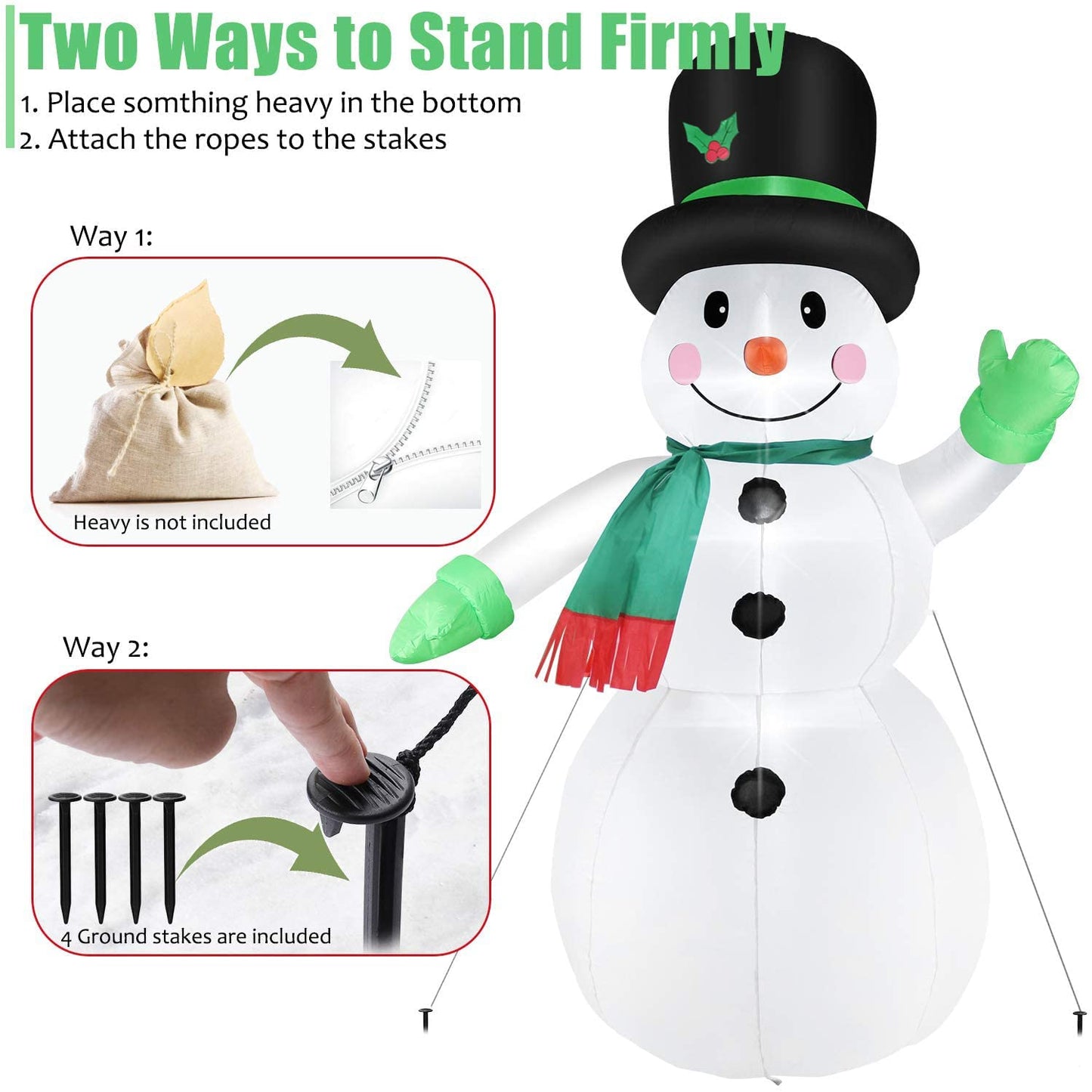 7 FT Christmas Inflatables Snowman Outdoor Yard Decorations, Christmas Blow up Snow Man with LED Lights & Black Hat, Winter Outside Decor for Holiday Party Patio Garden Lawn, Xmas New Year Kids Gifts