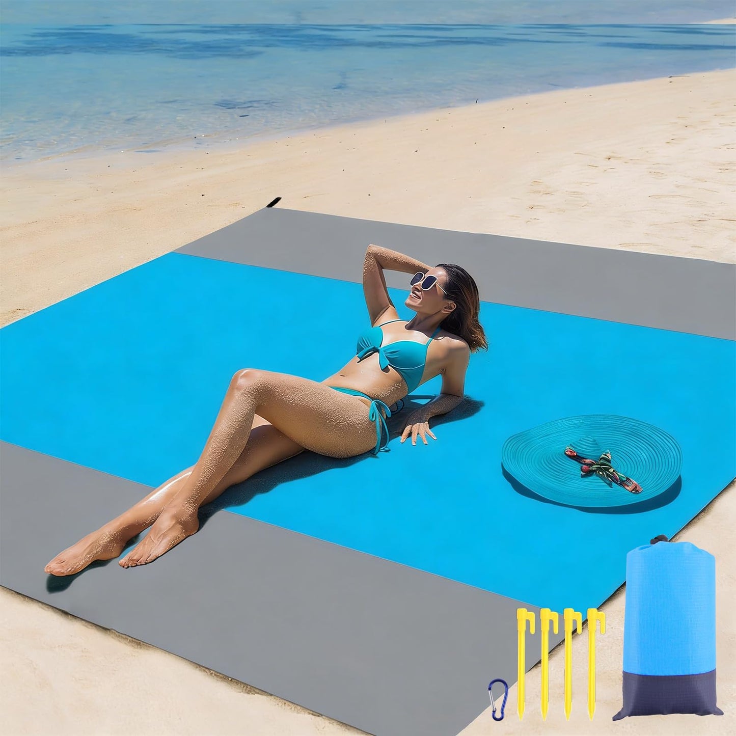 Decorwell Beach Blanket Waterproof Sandproof 110"x118" 1-8 Adults Extra Large Beach Mat Quick Drying Outdoor Picnic Mat Beach Accessories for Travel, Camping, Hiking