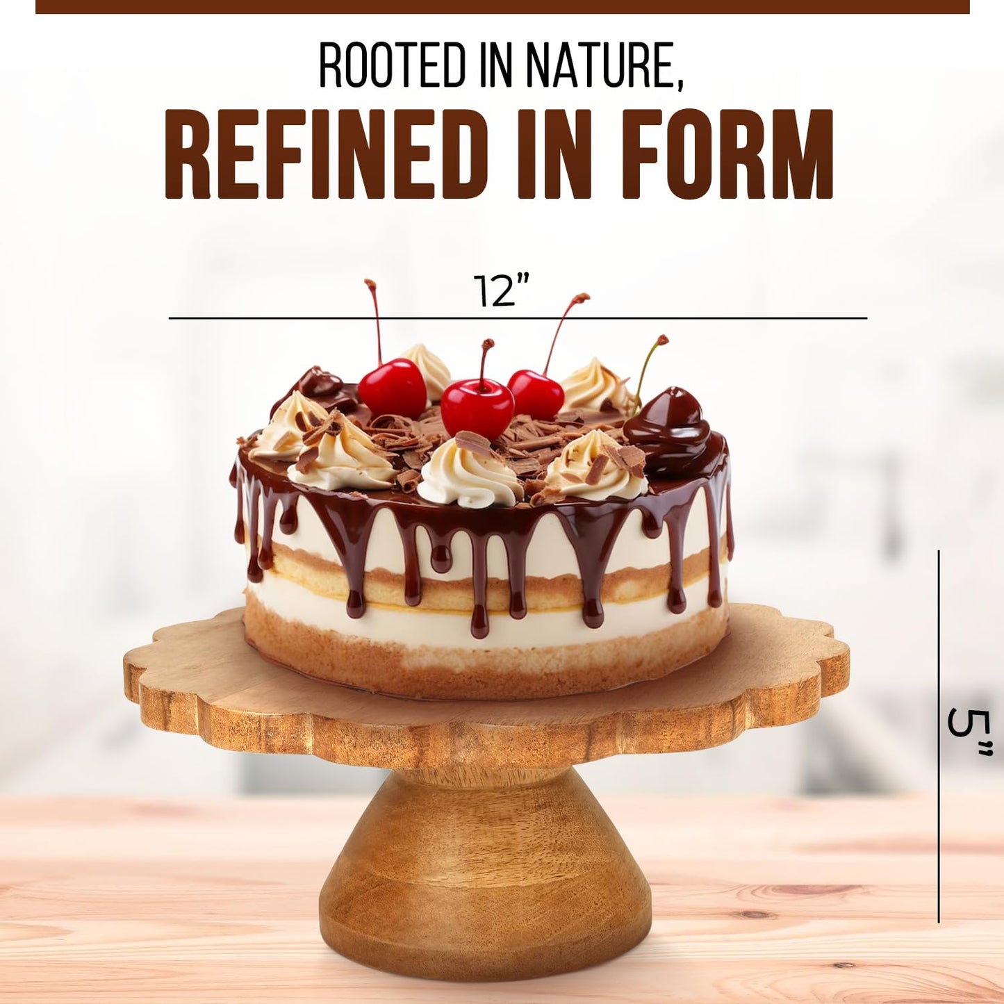 Mela Artisans Wooden Cake Stand 12 Inch | Natural Finish Mango Wood Pedestal Riser | Footed Cupcake & Dessert Stand | Multipurpose Cake Display for Home Decor | Dining Table | Pastries
