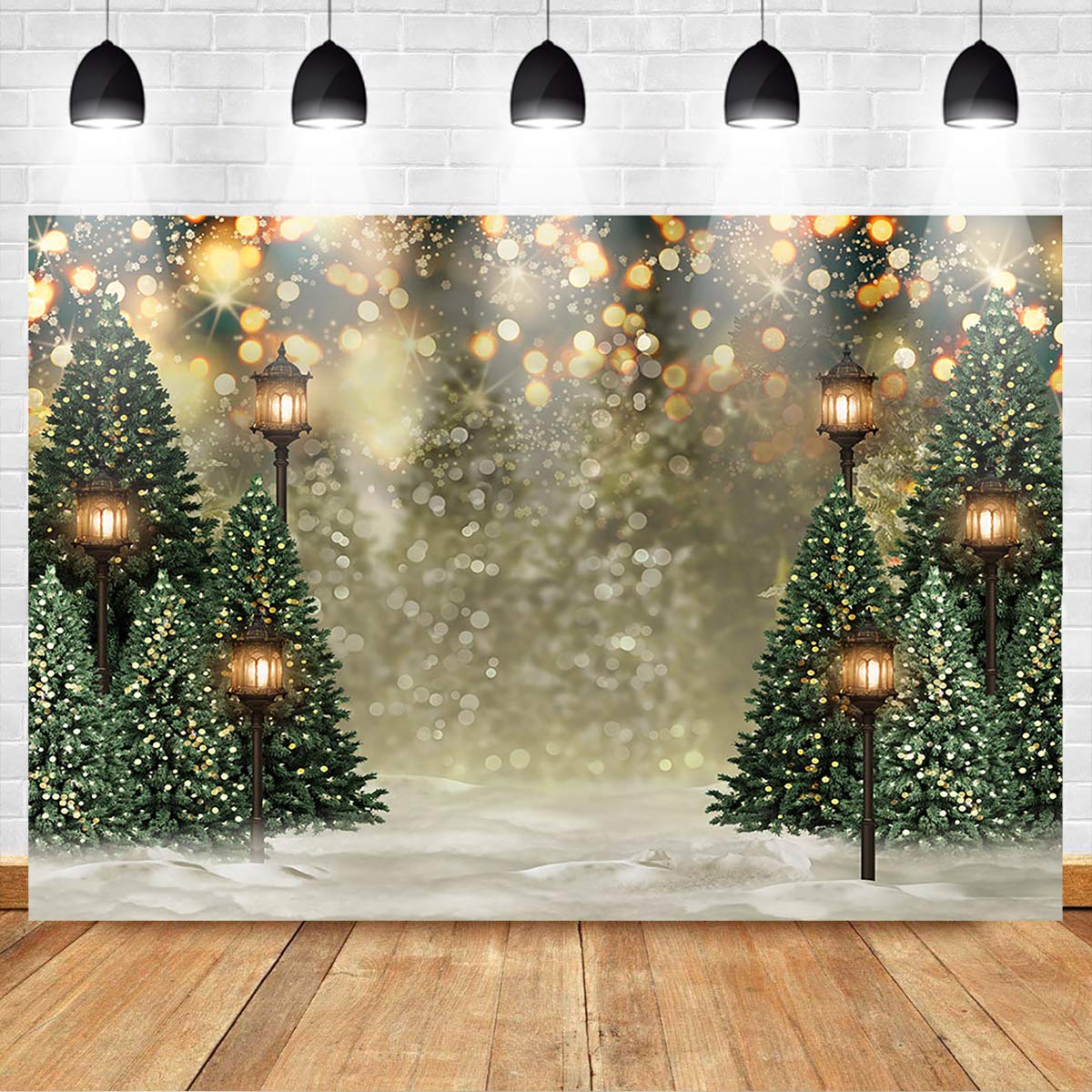 Mocsicka 10x8ft Winter Snowflake Christmas Tree Backdrop Christmas Glitter Bokeh Newborn Baby Shower Birthday Photo Backdrops Xmas Pine Tree Party Decors Photography Background
