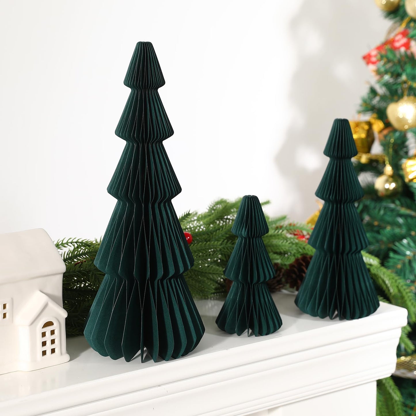 Christmas Decorations- 3PCS Honeycomb Christmas Tree DIY Table Centerpiece Set for Xmas Holiday Fireplace Table Party Decor (Green)