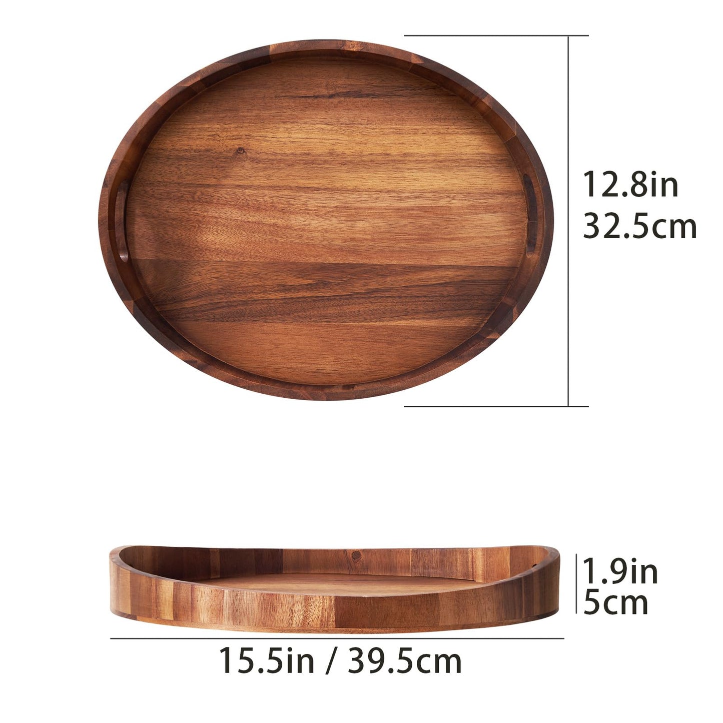 SARUFO Acacia Wood Round Ottoman Tray – Decorative Serving Tray with Handles for Coffee Table, Breakfast in Bed, Living Room, Kitchen Counter, Candle Display, Tea Party, Lunch, Dinner, Bathroom