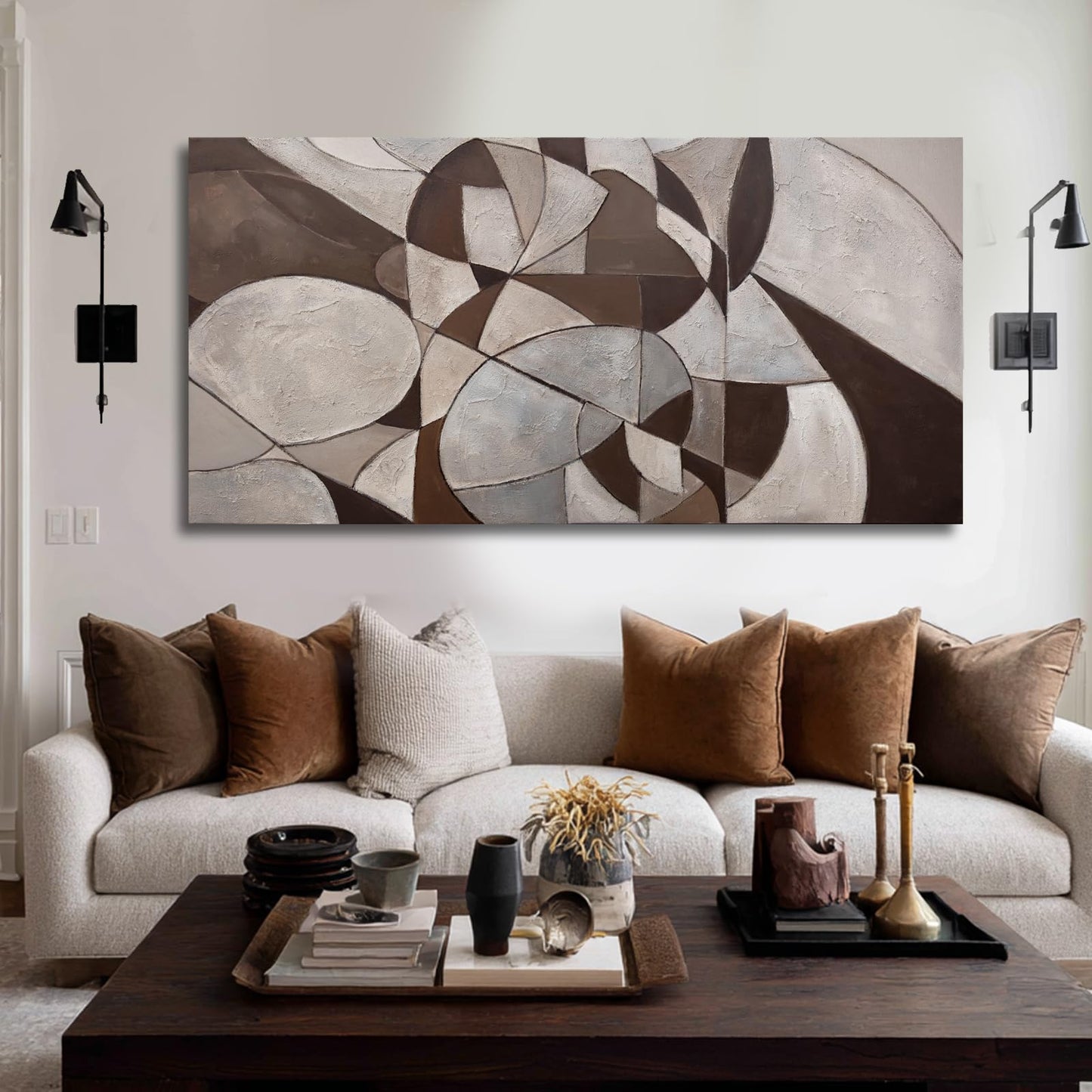 WINKAILIN Abstract Wall Art Grey and Brown Canvas Wall Decor Minimalist Geometric Print Beige Pictures Posters Home Decor For Living room bedroom kitchen 29x58 inch