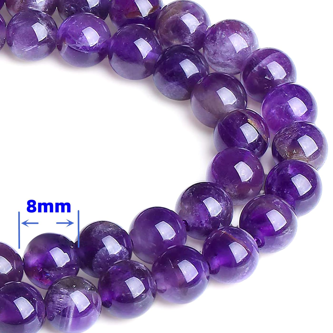 QINJIEJIE 100PCS Amethyst Beads 8mm Natural Stone Beads Round Loose Gemstone Bead for Bracelet Beading Crystal Jewelry Making DIY Necklace Earrings 0.32"