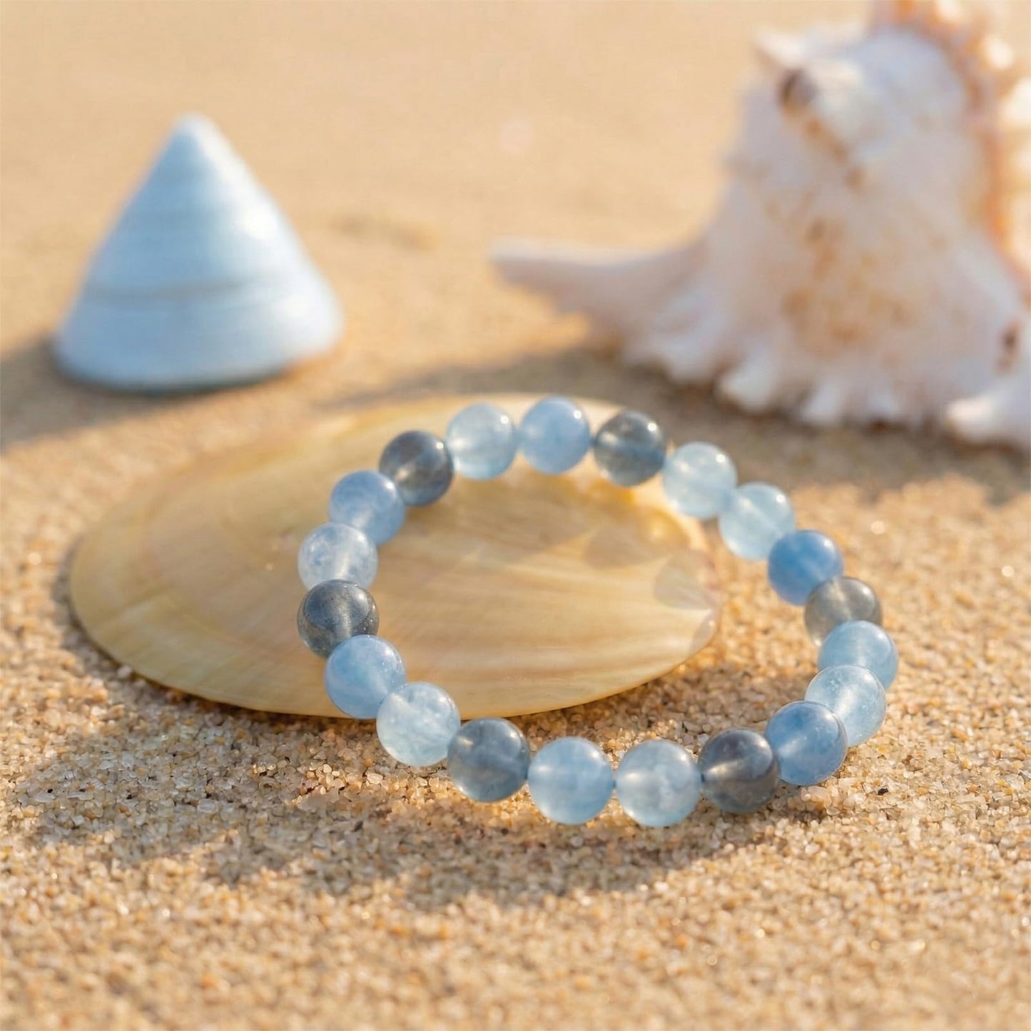 Kryllite Crystal Bracelets, Bracelet for Women, Nature Aquamarine Crystal Stretch Elastic Bracelet, Nature Gemstone-8mm, Healing Stone Bracelets, Blue Jewelry Gifts for Women, Holiday