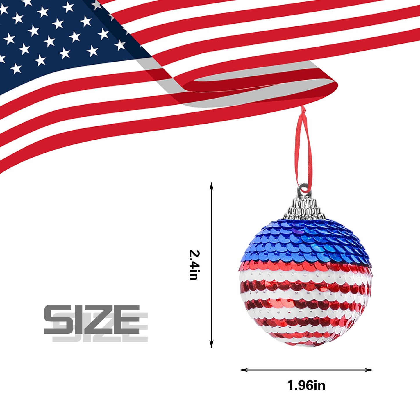 12 Pieces Independence Day Hanging Ball - 2 Inch Memorial Day Sequin Hanging Ball Ornament - 4th of July Red White Blue Tree Decorations for Memorial Day Veterans Patriotic USA Themed Party Supplies