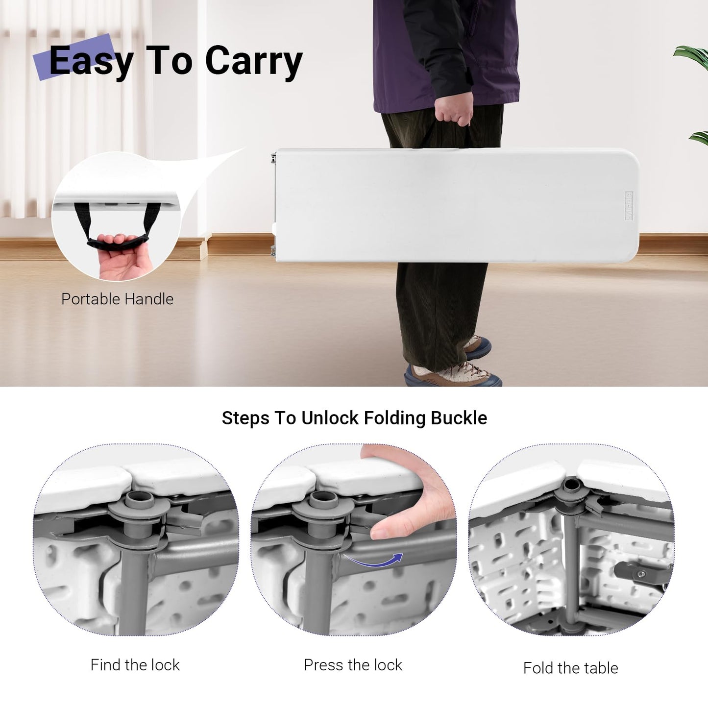 Byliable Folding Bench 6 Foot, Plastic Folding Bench Seat Portable Foldable Picnic Party Camping Dining Seat, White Garden Multipurpose Entertaining Activities