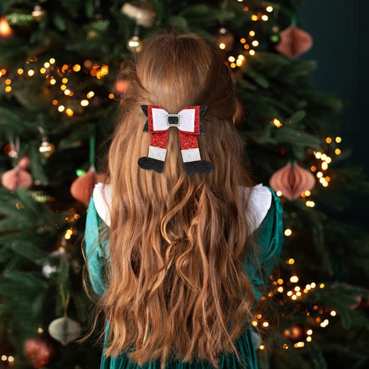 Semato 4 Pcs Christmas Hair Clips for Women and Girls Glitter Sequins Christmas Bow Clips Xmas Red and Green Glitter Hair Accessories Xmas Party Gifts for Women