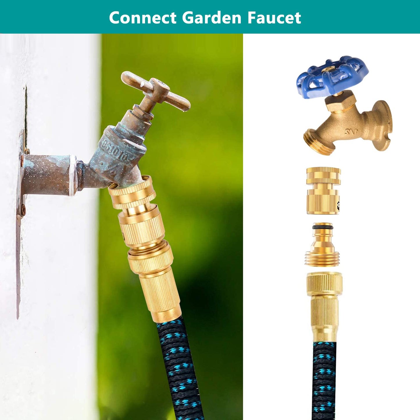FINEST+ Garden Hose Quick Connector, Solid Brass 3/4 Inch Thread Fitting No-Leak Water Hose Female and Male Easy Connect (4 Sets)