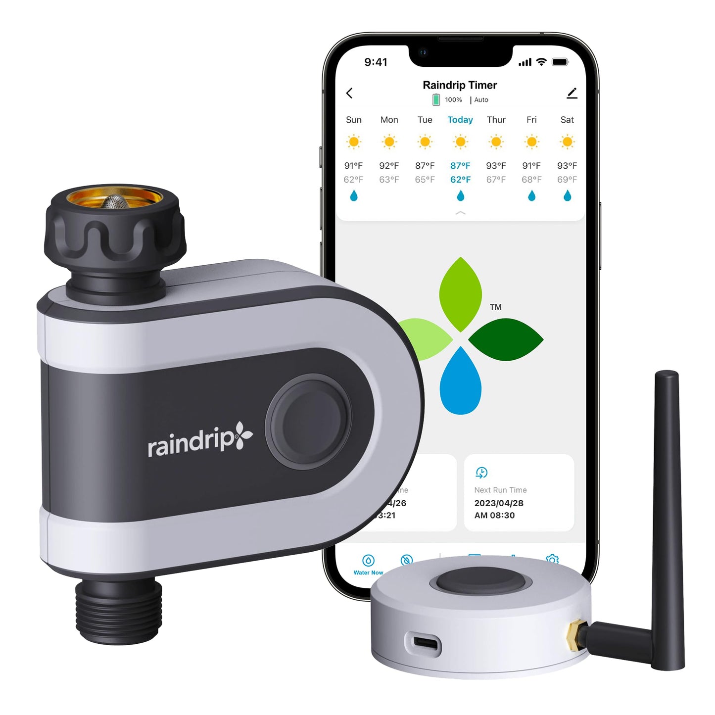 Raindrip R875CT Hose-End Smart Water Sprinkler Timer, Wi-Fi, Wireless Hose Faucet Bibb Timer for Garden, Drip Irrigation System Controller, Free App via 2.4 GHz Gateway Combo,GHT Compatible, Gray
