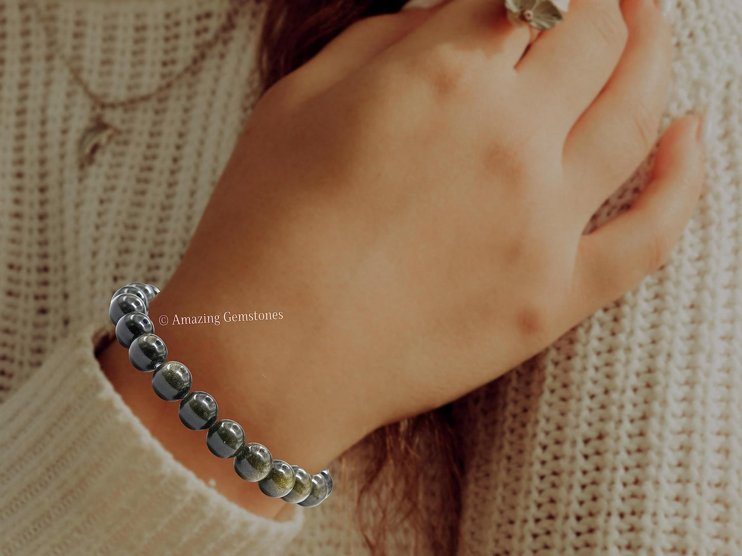 Amazing Gemstone Crystal Bracelet for Women Men's Gifts - Protection Healing Crystal Bracelet - 8mm Gemstone Beaded Stretchable Bracelet Pulseras Para Hombres Mujer Stocking Stuffers Mothers Day Gift (Gold Sheen Obsidian)