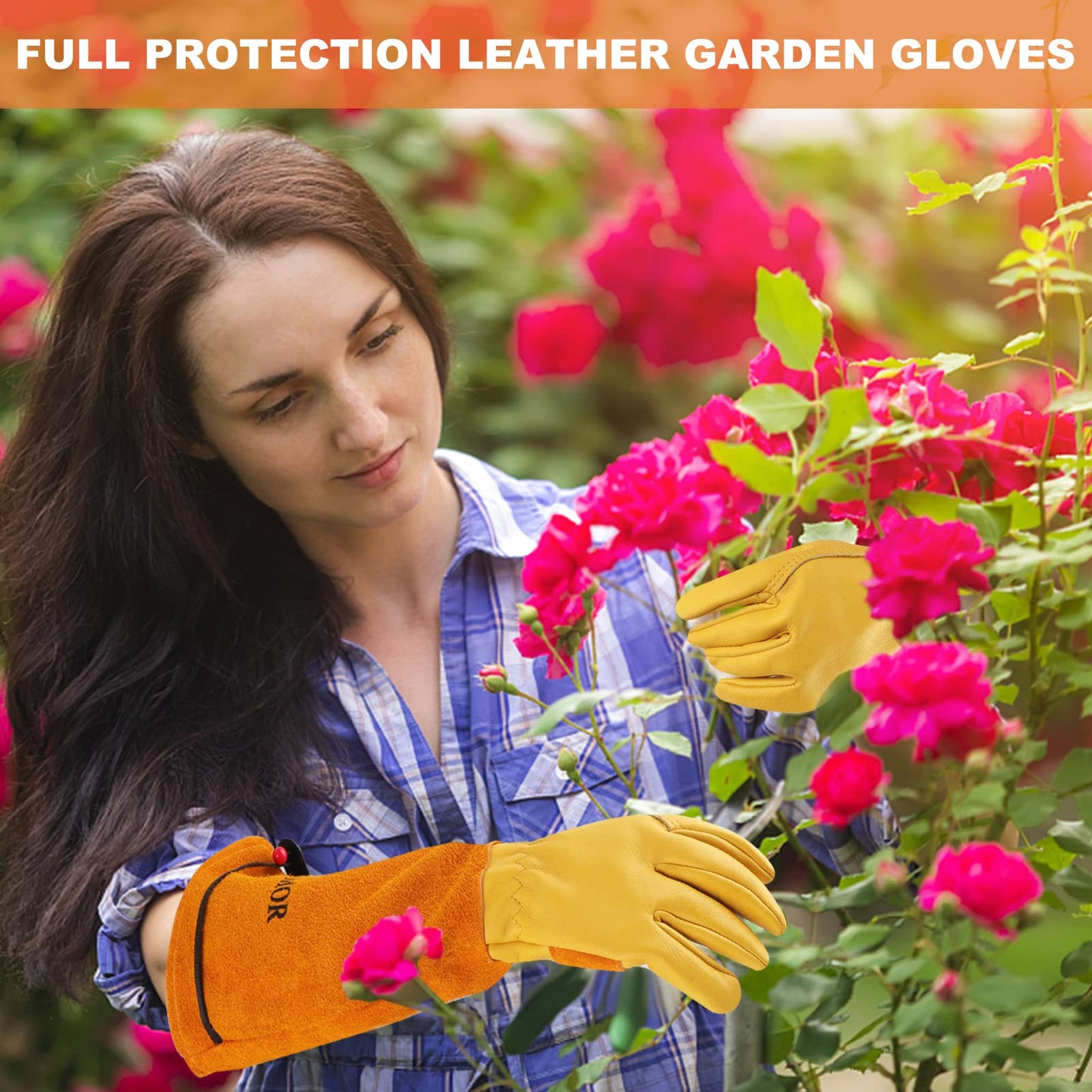 SLARMOR Long Gardening-Gloves Women/Men-Thorn proof Rose Pruning Heavy Duty Gauntlet-M