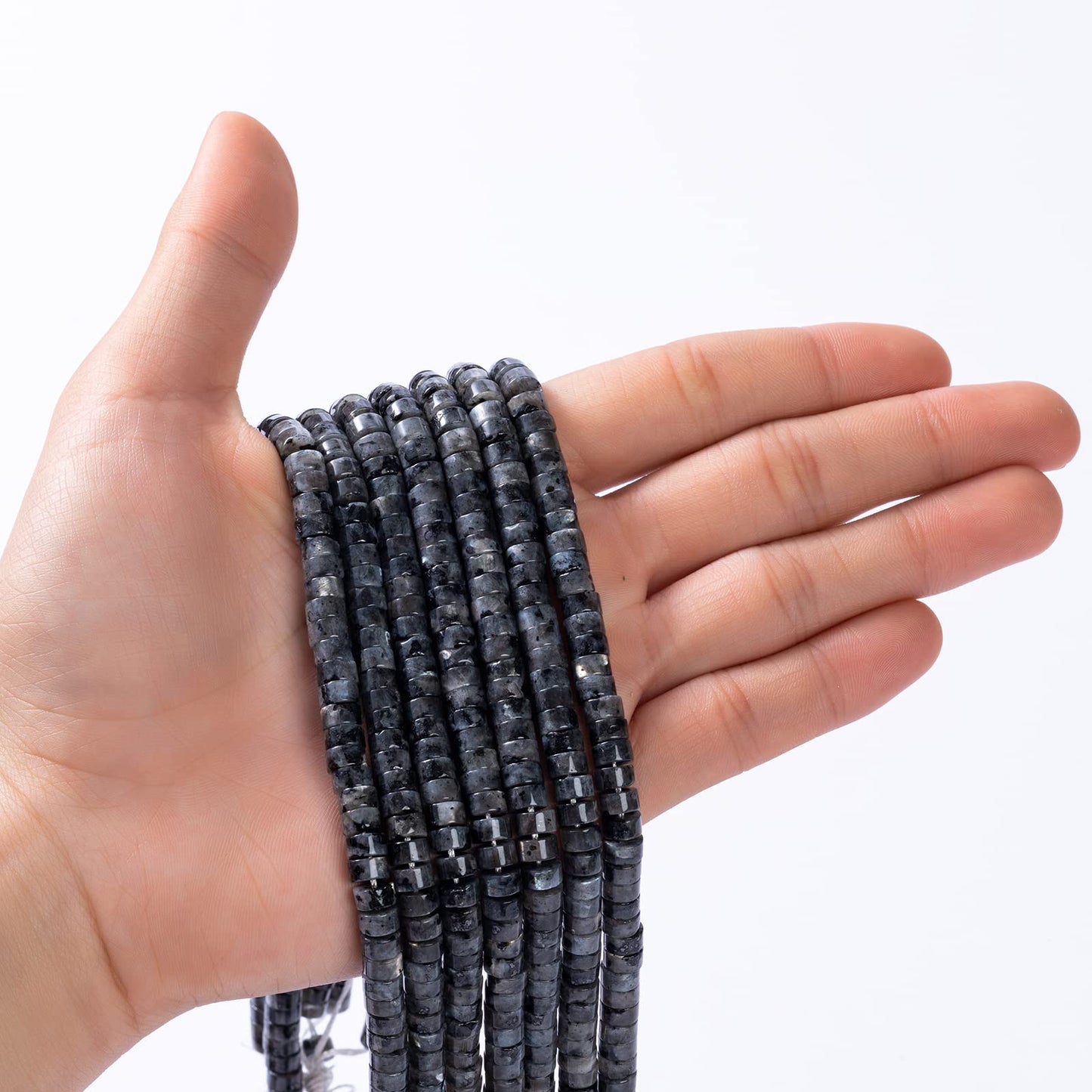 Natural Black Spectrolite Stone Spacer Beads 6x3mm 38cm/str Flat Round Loose Semi Gemstone Caps for Making Bracelets Necklace