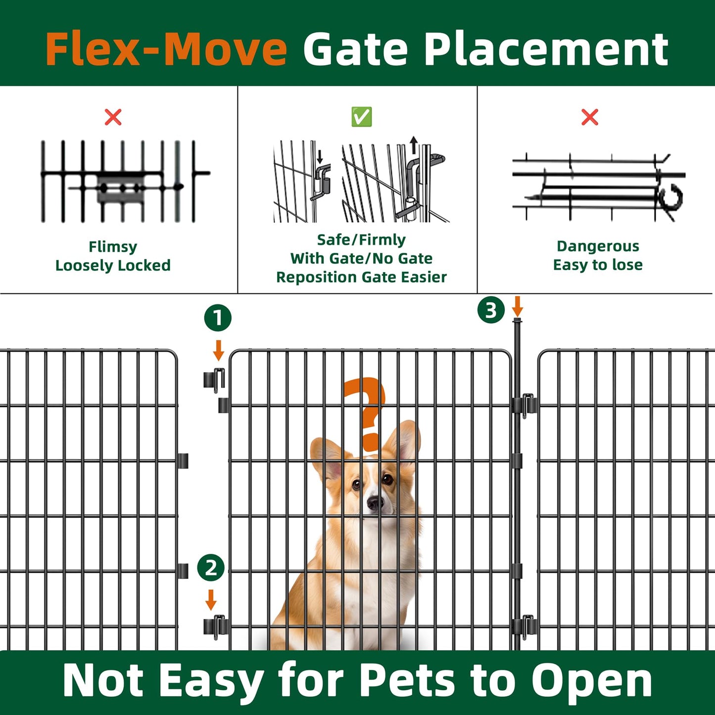 RYDIZA [3-PLY] No Dig Garden Fence Animal Barrier with Gate, 32 in (H) x23.6ft (L), 10 Panels Metal Dog Fence Outdoor for Yard, Decorative Temporary Fence Tall Garden Fencing for Dogs Outside