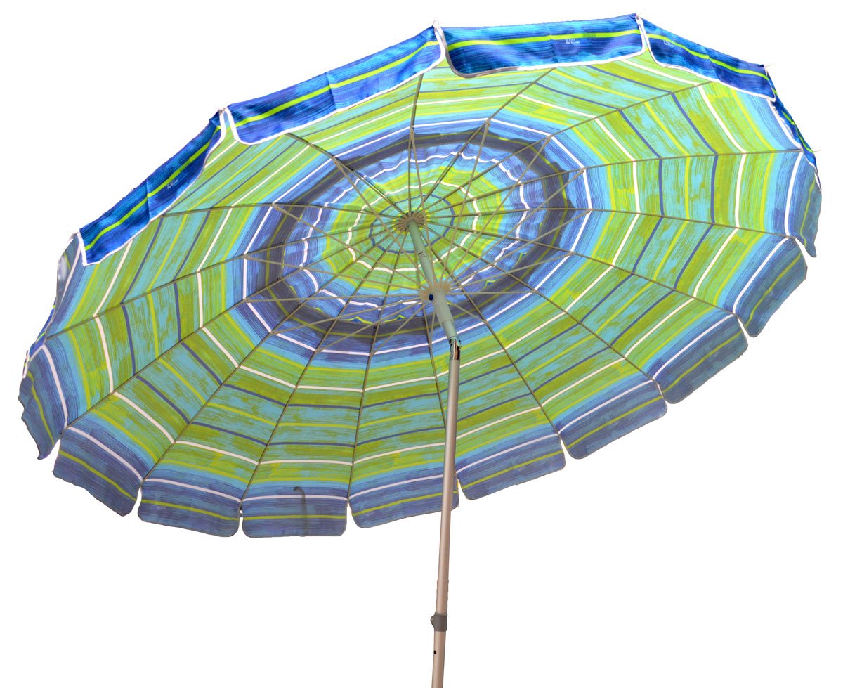 Impact Canopy 8' Beach Umbrella, UV Protected, Vented, Tilt Pole, Sand Anchor, Carry Bag, Blue/Green