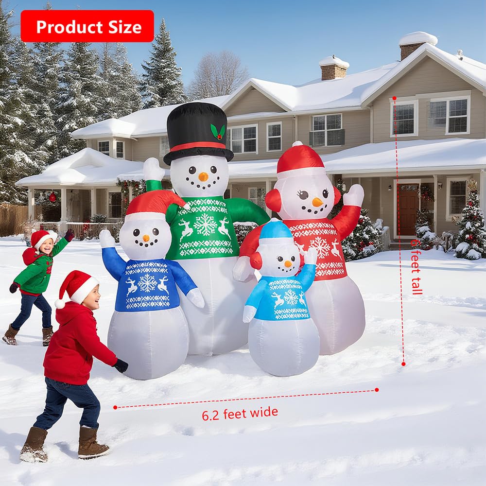 BORGOVA 6-Foot Inflatable Christmas Decorations - Set of 4 Inflatable Snowman Family Figures with Built-in LED Lights, Ideal for Garden Lawns and Outdoor Christmas Decor