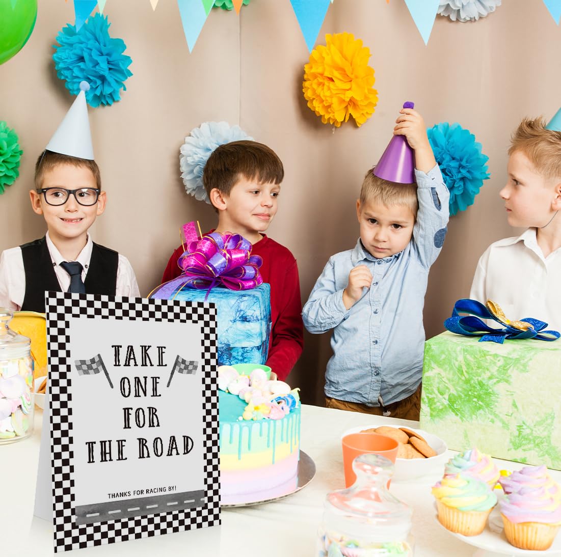 Race Car Birthday Favors Sign 8x11 Inch, Take One for the Road, Birthday Party Table Decor, Racing Party Signs, Race Car Boys Birthday Party Decorations -PDLP08