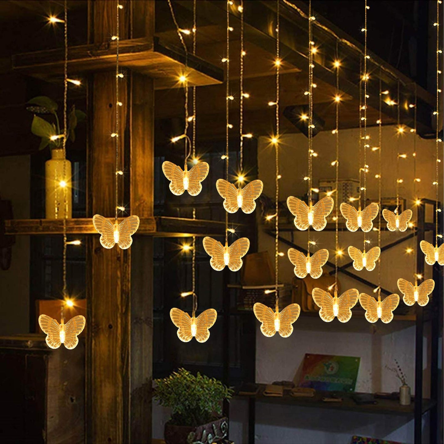 Butterfly Curtain Fairy String Lights, 120LED 8 Modes USB Powered Timer Firefly Twinkle Light with Romote, 14.7FT Copper Wire Hanging Decoration for Room, Wedding, Bedroom, Party, Christmas Decor