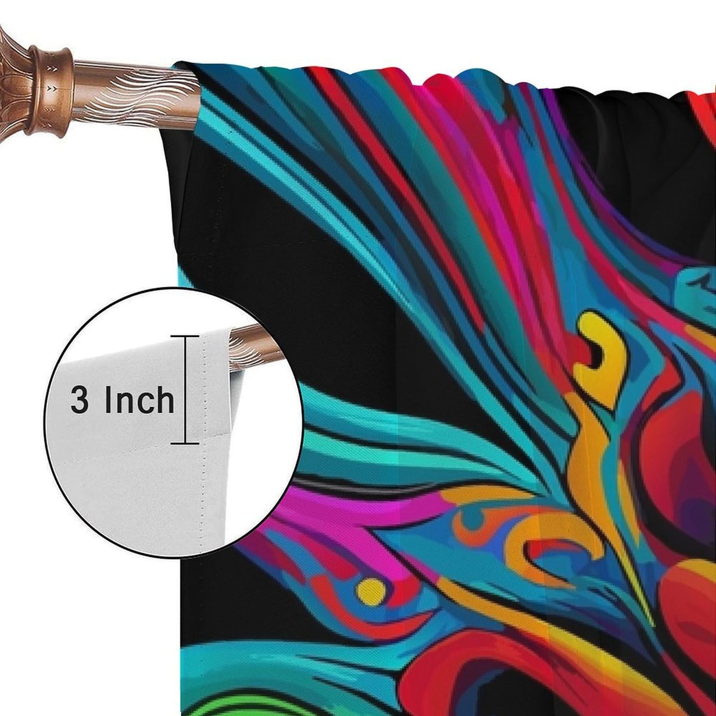 OVBOKEY Tie Dye Curtains - Boho Hippie Style with Rainbow Patterns for Bedroom & Living Room, Multicolor Swirl & Flame Design 2 Panels W42xL45 Inch