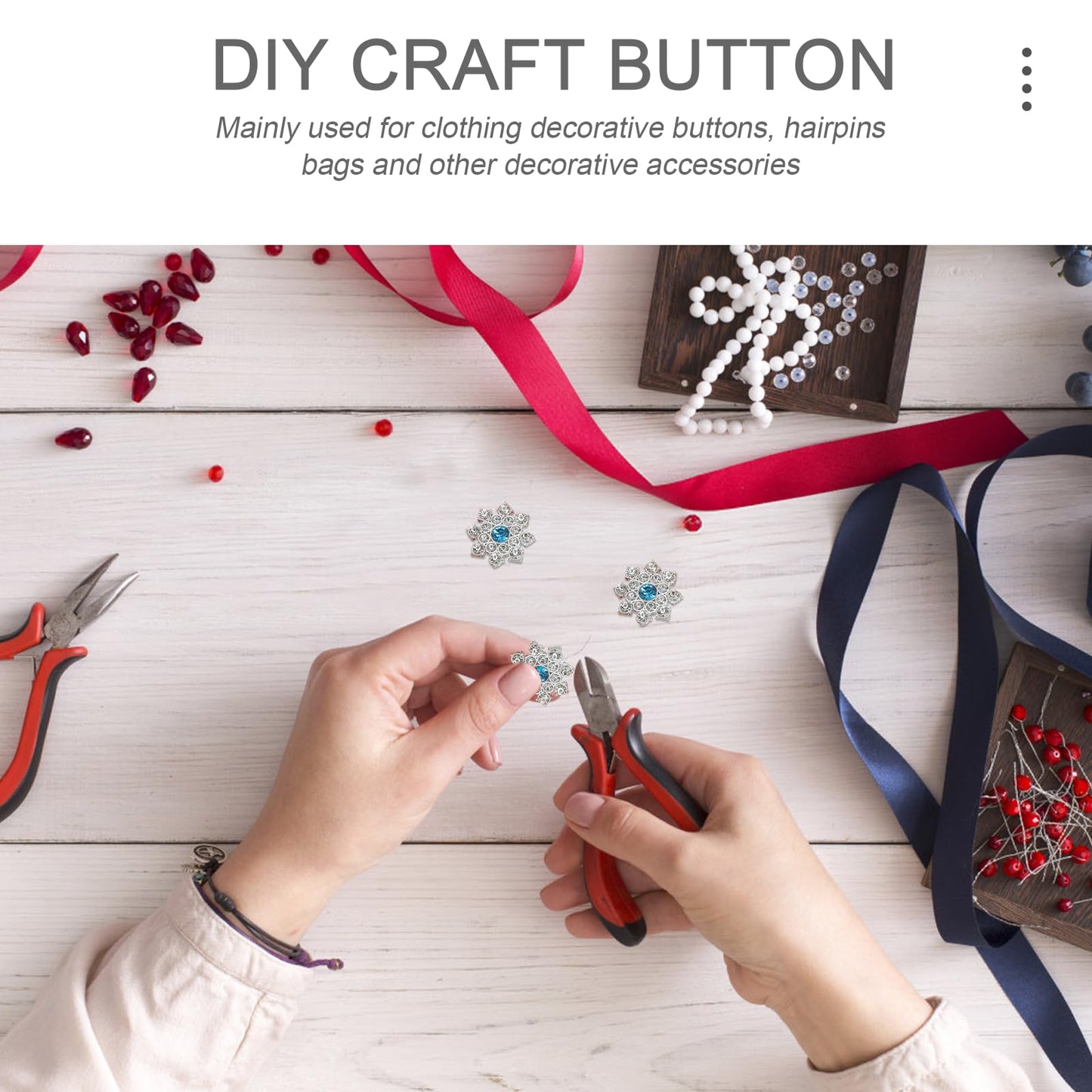 30pcs Crystal Rhinestone Snowflake Buttons Flatback Embellishments for Craft DIY Jewelry Scrapbooking