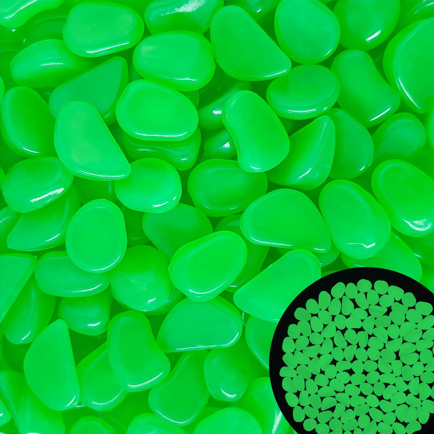 300PCS 1-1.2" Green Glow in The Dark Rocks Outdoor Decorative Stones Luminous Pebbles Glow Stones for Patio Landscaping Walkway Driveway Large Glowing Stones Garden