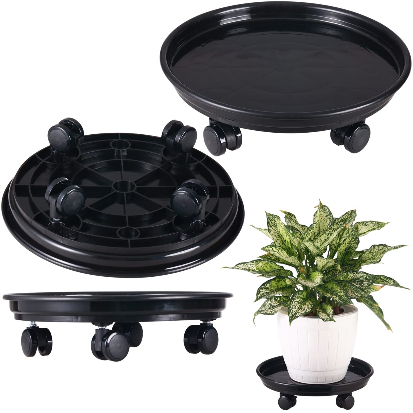 5 Packs Large Plant Caddy with PU Wheels 12" Rolling Plant Stands Heavy-duty Plastic Plant Roller Base Pot Movers Plant Saucers on Wheels Indoor Outdoor Plant Dolly with Casters Planter Tray Coaster