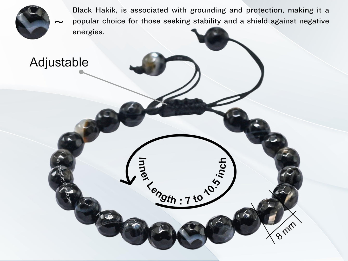 Amazing Gemstone Black Hakik Bracelet for Women - Chakra Mens Bracelet Protection Crystals and Healing Stones - Faceted Beaded Blessing Bracelet Spiritual Meditation Gift (Adjustable)