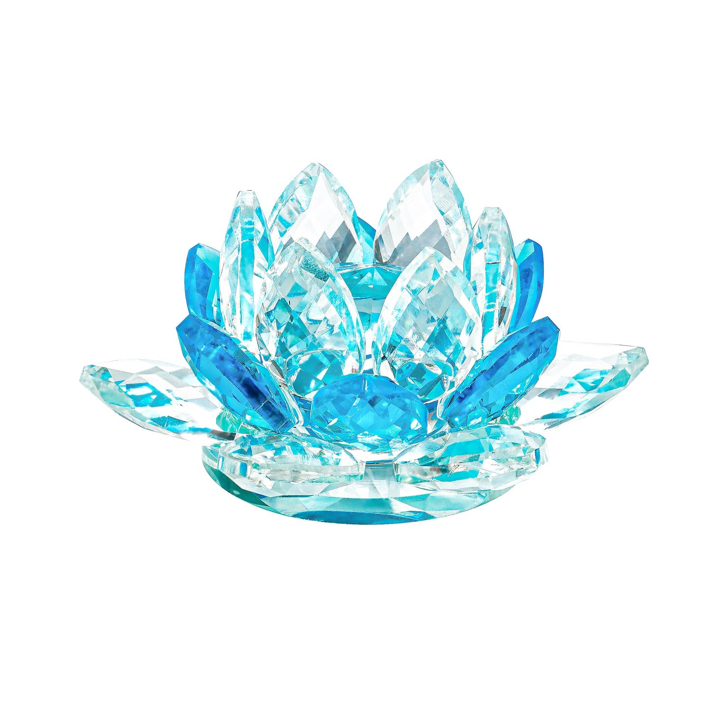 TENGFENG Crystal Lotus Flower Bicolor - Hue Reflection Glass Lotus Flower Feng Shui Home Decor Lucky Charm Crystal Figurine with Gift Box (Blue, 3.3 inches)