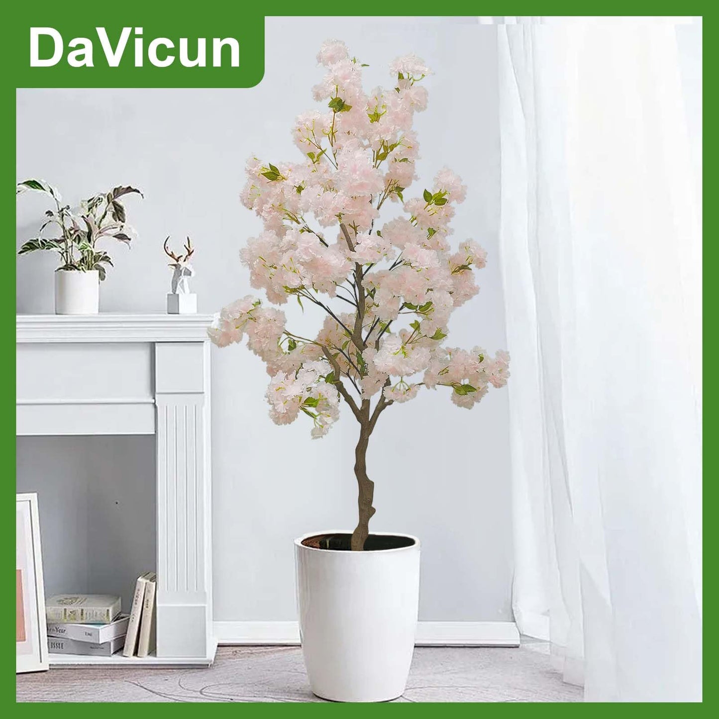 Artificial Cherry Blossom Tree, 6 Ft Indoor Decorative Plant with Pink, White and Champagne Silk Flowers (Pink)
