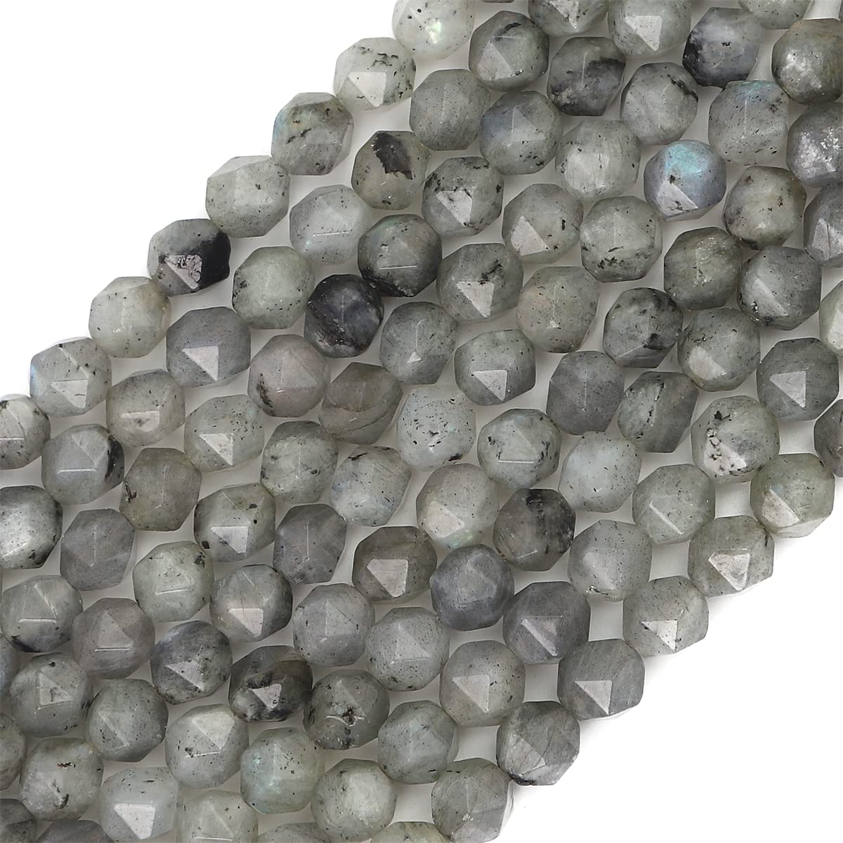 BEADIA Faceted Natural Spectrolite Stone Round Beads 6mm 36cm/Strand for Jewelry Making