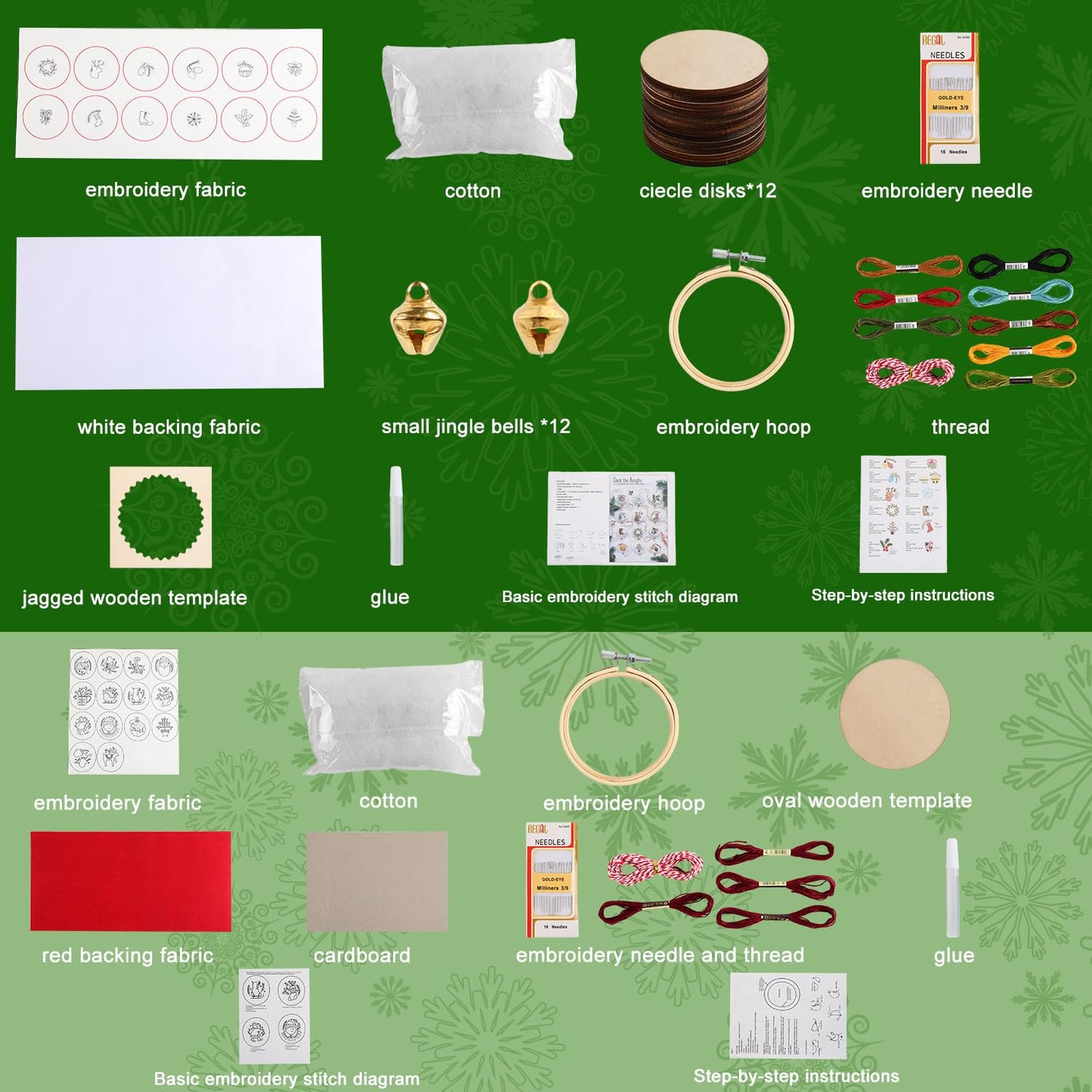 Zsdios Christmas Embroidery Kit,Embroidery Christmas Ornament Kits, Complete Needlepoint Starter Set, Hand Embroidery Ornament Kit for Beginners with Easy & Instructions (14 Pcs Red Set)