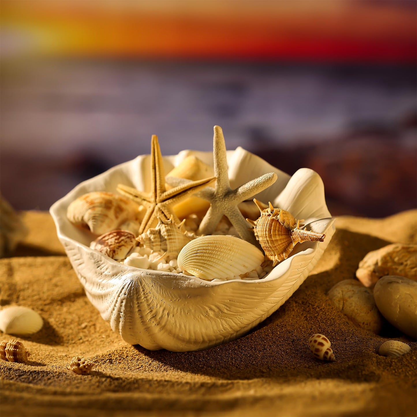 Maxcheck 2 Pcs Large White Seashells Oyster Decorative Bowl Resin Clamshell Nautical Clamshell Bowl Coastal Nautical Themed Party Home Bathroom Beach Gift-10.2-1pc,8.6-1pc