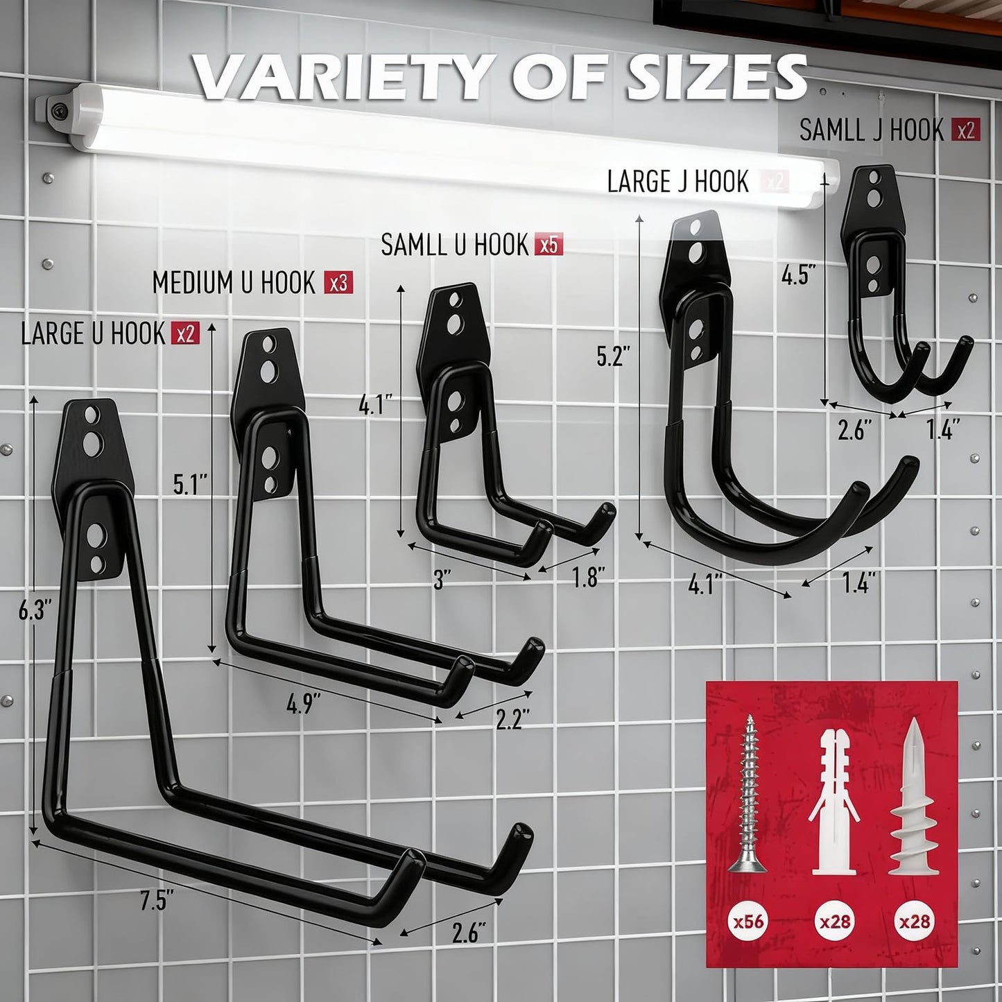 20 Pack Heavy Duty Garage Storage Hooks with Extension Cord Organizer, Solid Steel Wall Mount Hook Set with Anti-Slip Coating Utility J Hooks for Ladders,Bikes,Ropes,Broom,Garden,Yard and Power Tools