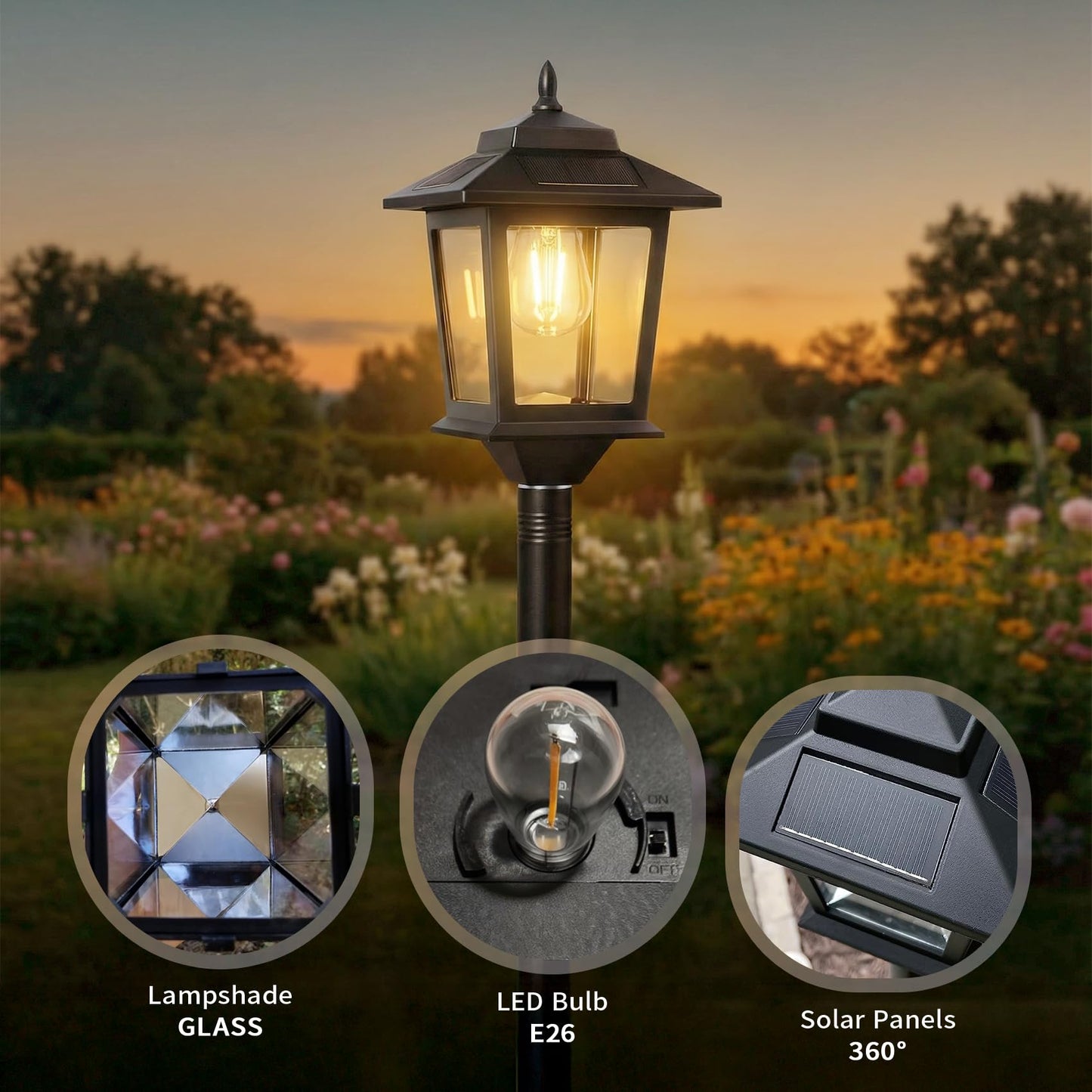 PASAMIC Outdoor Solar Post Lights, 2-Pack 63" Dusk to Dawn Solar Lamp Posts, Waterproof Floor Lamps, Warm White Pole Lights for Patio with Replaceable Bulb