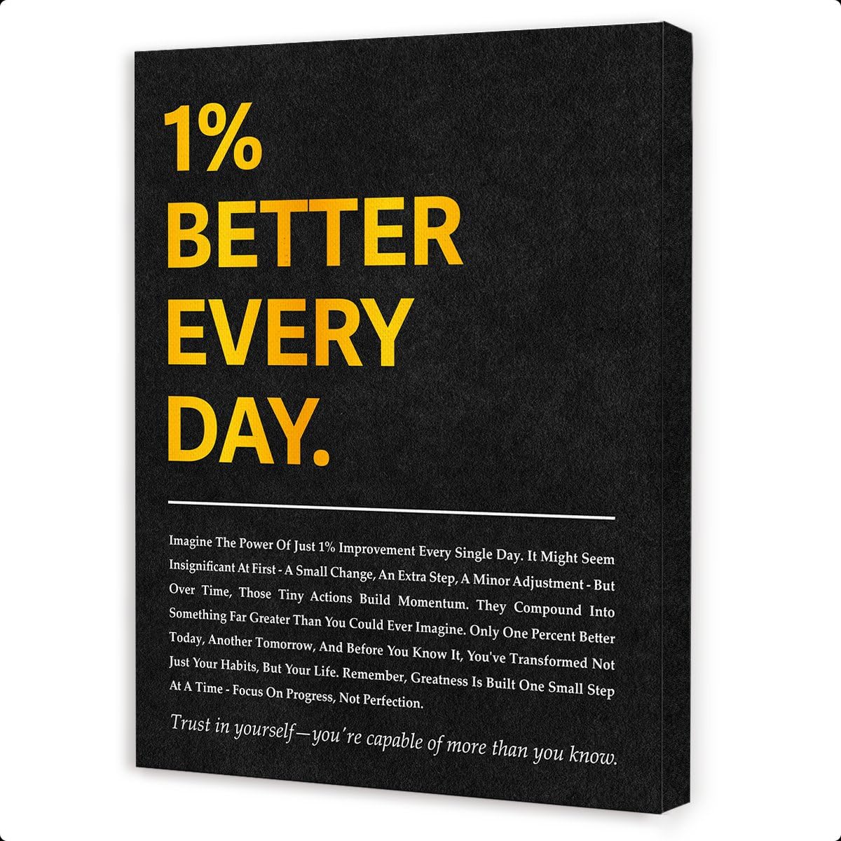 Inspirational Canvas Wall Art,Positive Quotes Wall Decor,1 Percent Better Every Day Motivational Wall Art for Office Home Classroom Gym