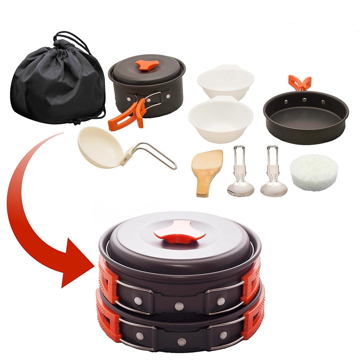 12 PCS Lightweight Camping Cookware Set – Non-Stick Pots, Pans & Utensils for Backpacking, Hiking & Outdoor Cooking – Compact Mess Kit for 1-2 People Give Away an Emergency Blanket as a Gift