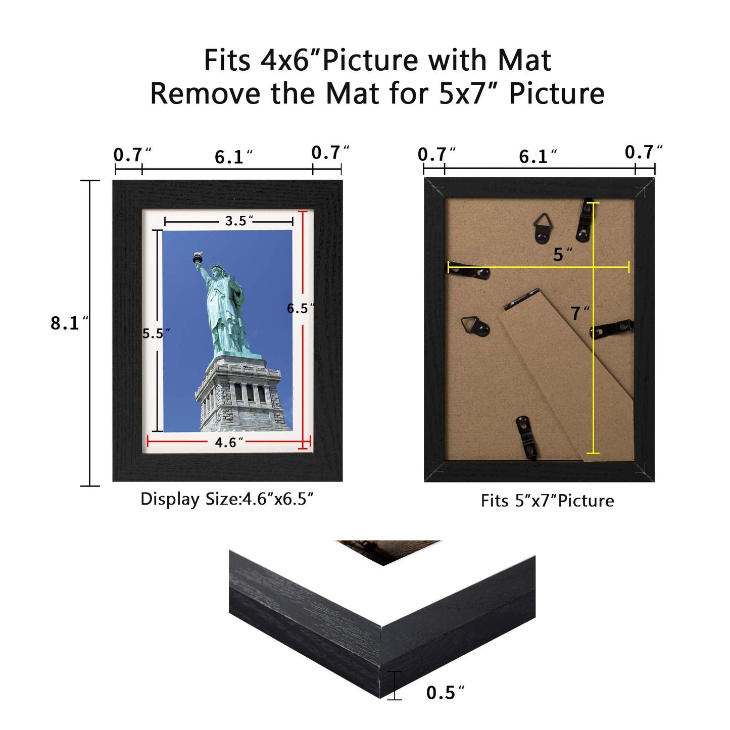 BAIJIALI 5x7 Picture Frame Distressed Farmhouse Wood Pattern Set of 4,Display 4x6 with Mat or 5x7 Without Mat,Multicolour