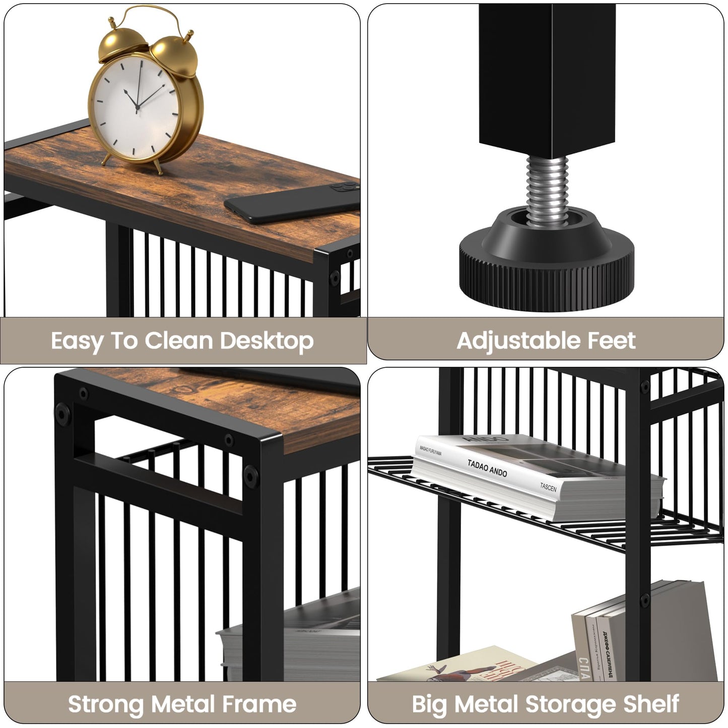 Homedawn Small Side Table for Small Space, 3-Tier Narrow End Table with Magazine Holder,Slim Nightstand, Skinny Snack Couch Table in Living Room, Bedroom Study and Balcony (Rustic Brown &Black)