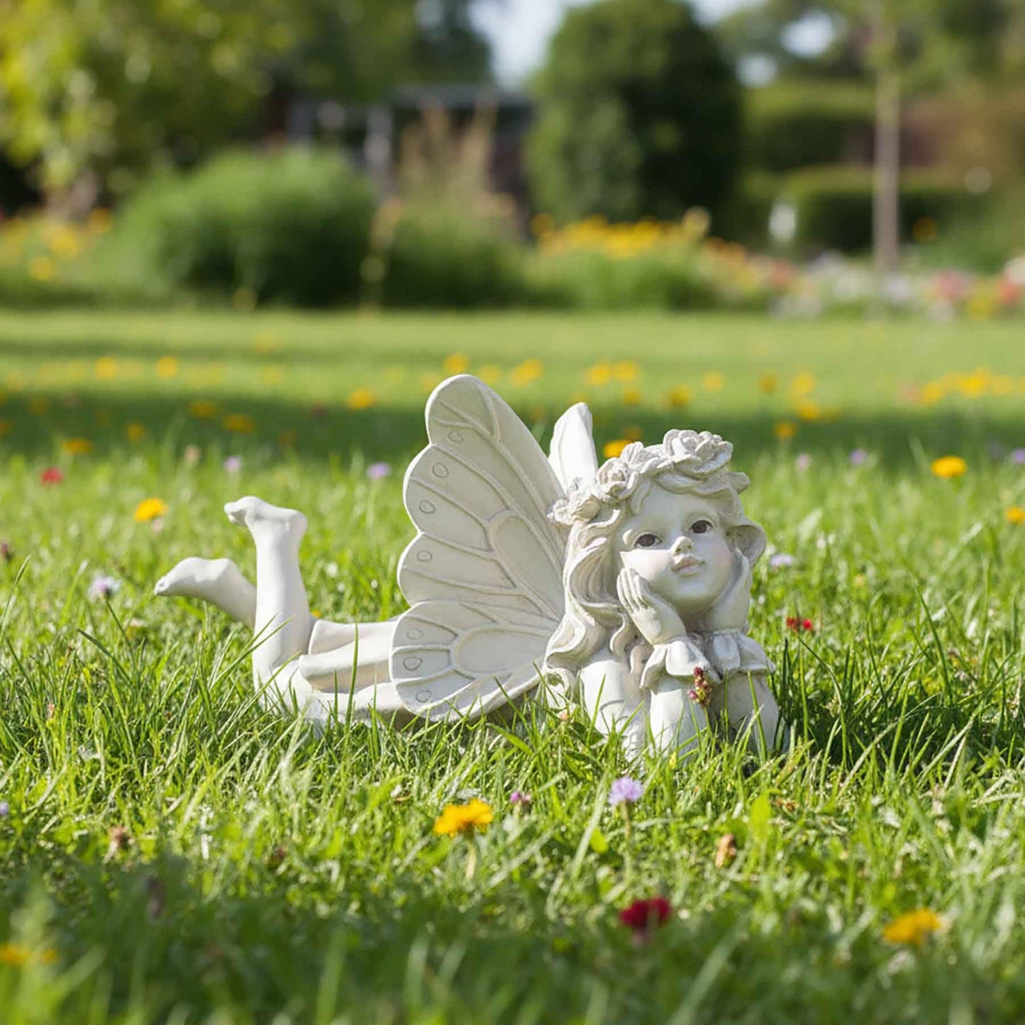 Lying Fairy Garden Statue with Hands on Chin – Outdoor Resin Angel Figurine for Yard, Patio or Lawn Decor – 10.24” Hand-Painted Fairy for Garden Fairy Scenes & Whimsical Outdoor Displays