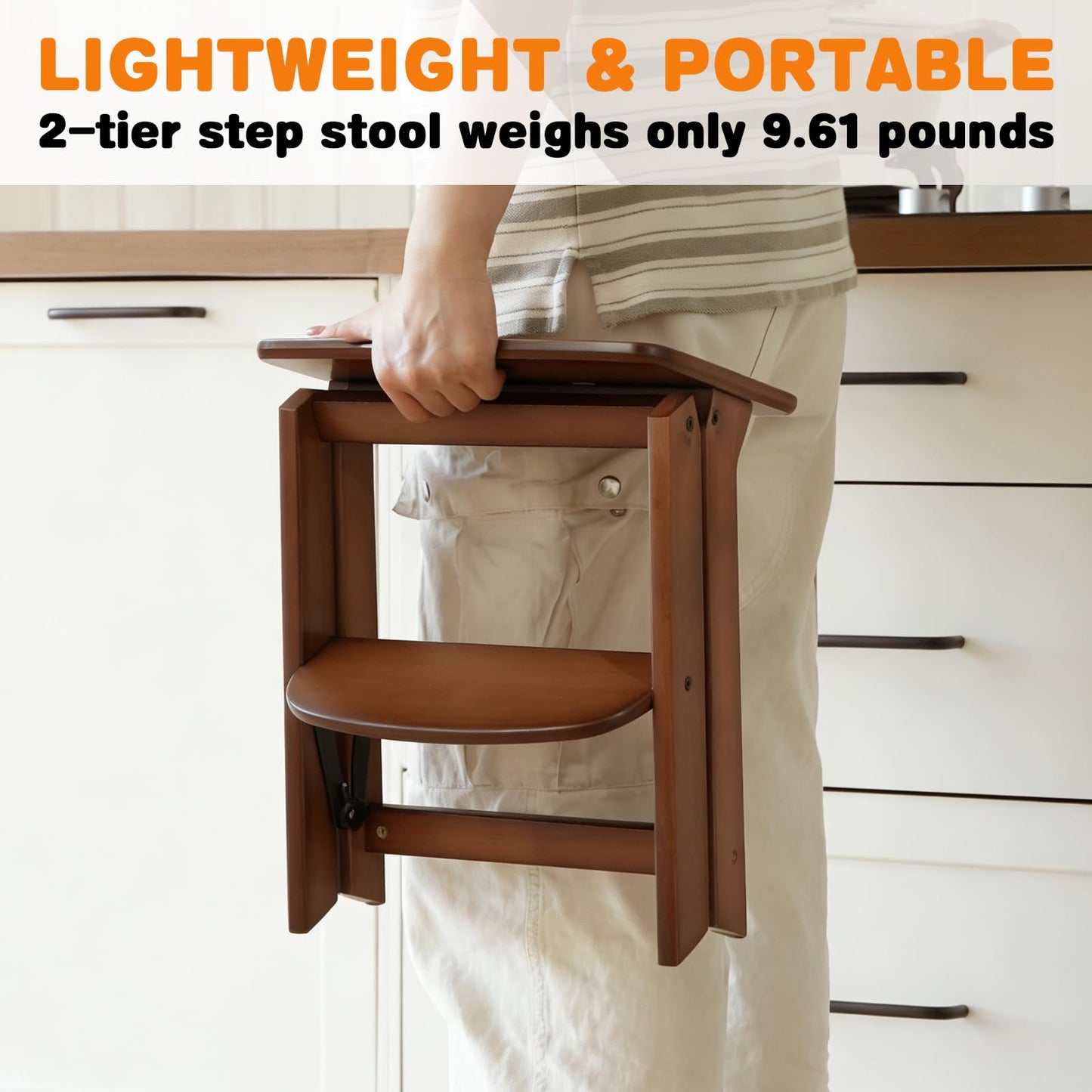 Baveke 2 Step Stool Foldable- Bamboo Step Ladder, Small Folding Step Stool Cute and Wooden Step Stools for Adults, Closet Stepstool & Collapsible Stool for Kitchen, Home, Indoor(FSC-Certified Bamboo)