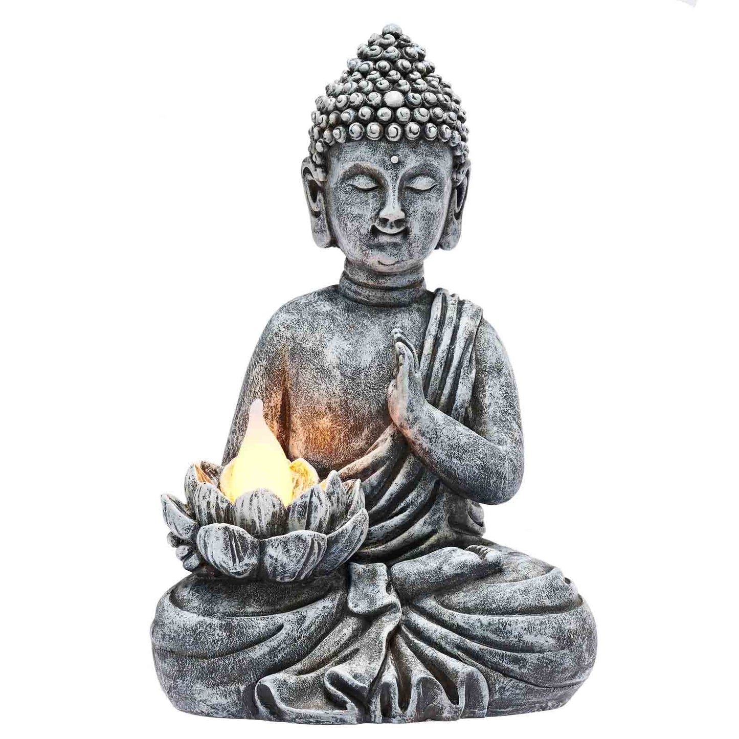 Yiosax Solar Buddha Statue - Outdoor Zen Sculpture With Flickering LED Lotus Light - Waterproof Garden Decor Gift - 11.81 Inch